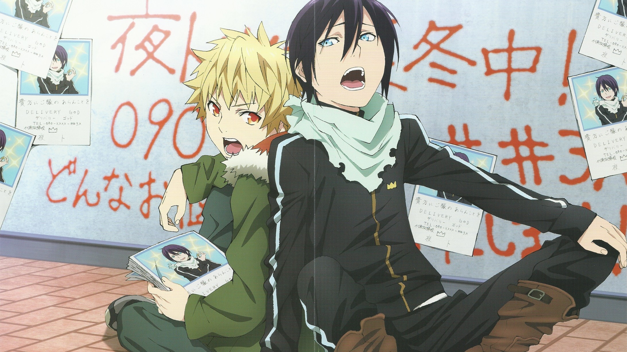 Yato, Yukine, Noragami, Graffiti, Muro, 16:9 Full HD, sfondo widescreen