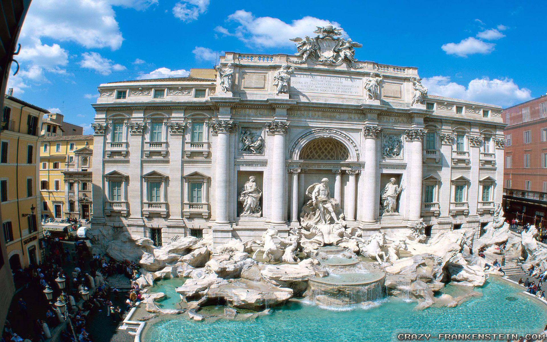 Fontana di Trevi, Roma, Cielo azzurro, Full HD, sfondo per portatile