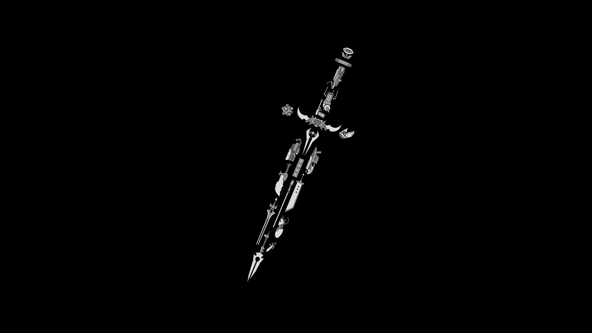 Pugnale, Disegno, Sfondo nero, Minimalismo, Full HD, wallpaper per PC