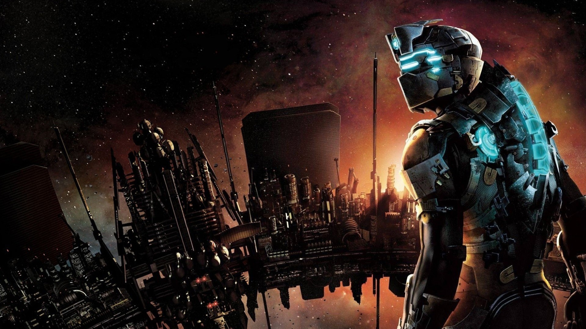 Isaac Clarke, Dead Space 2, Sprawl, Città spaziale, Tramonto, Full HD, sfondo per PC