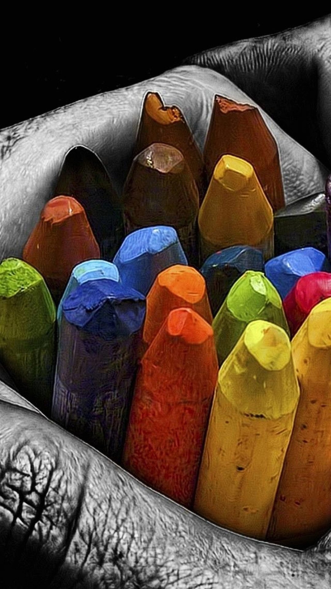 Gessetti colorati, Mani, Bianco e nero, Colori, sfondo iPhone 5S verticale
