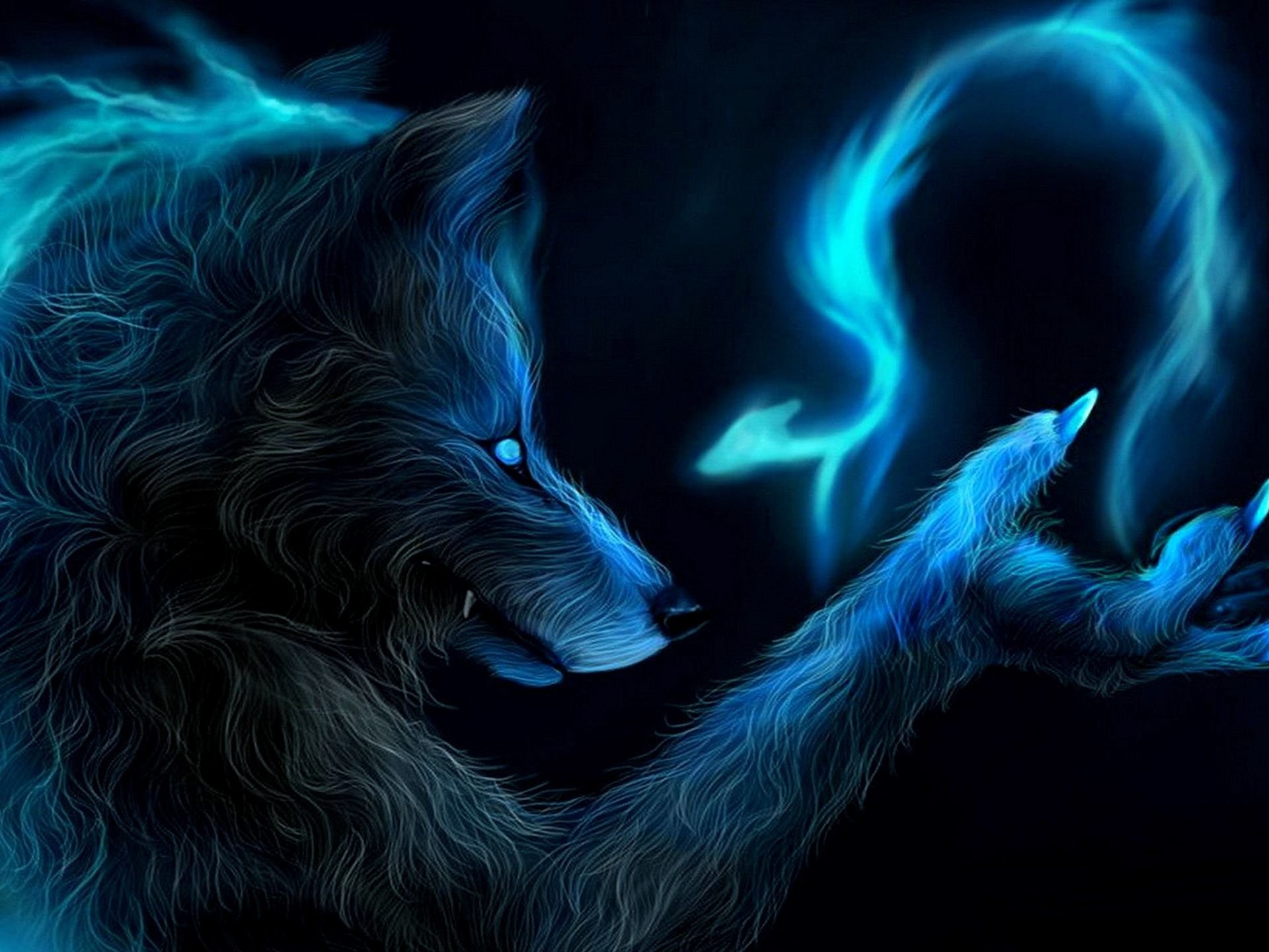 Lupo, Fiamme blu, Fantasy, Arte digitale, Full HD, schermata di blocco iPad