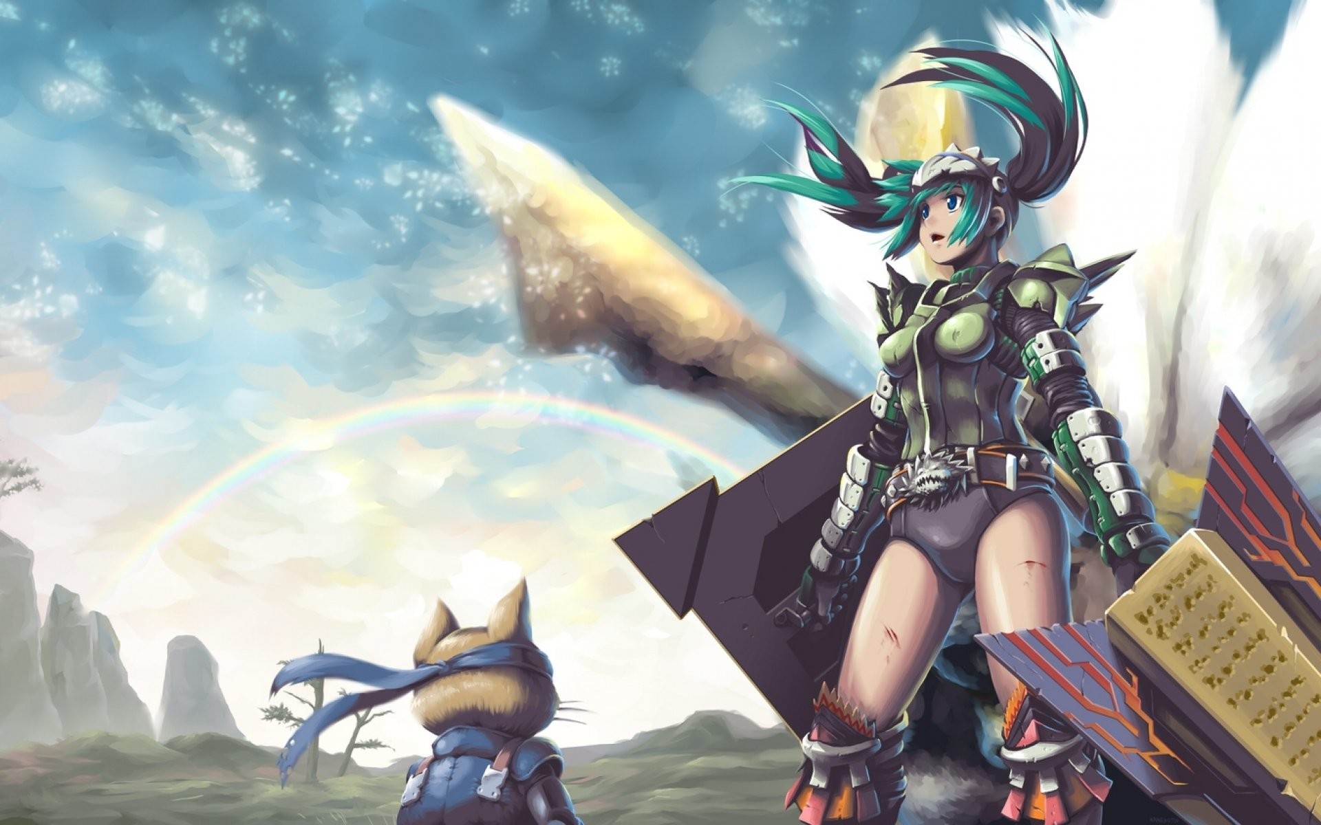 Monster Hunter, Cacciatrice, Felyne, Paesaggio, 1920x1200, sfondo per PC