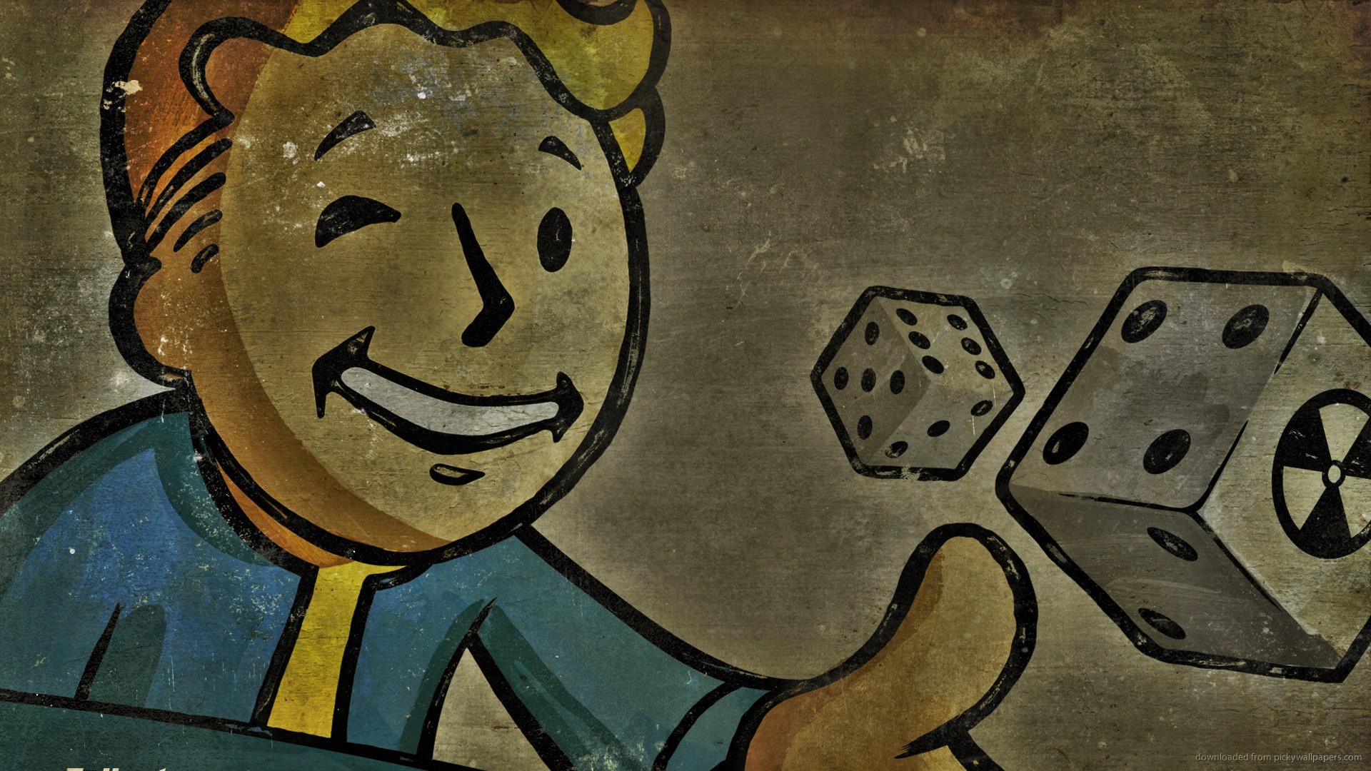 Vault Boy, Fallout, Dadi, Occhiolino, Fortuna, 16:9 Full HD, sfondo widescreen