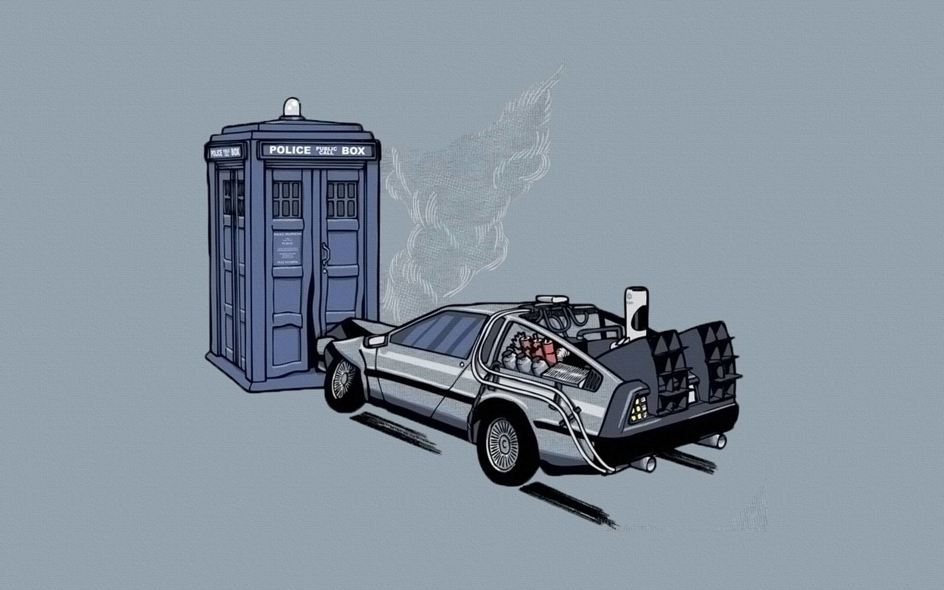 TARDIS, DeLorean, Ritorno al futuro, Doctor Who, Illustrazione, 1920x1200, sfondo MacBook Pro