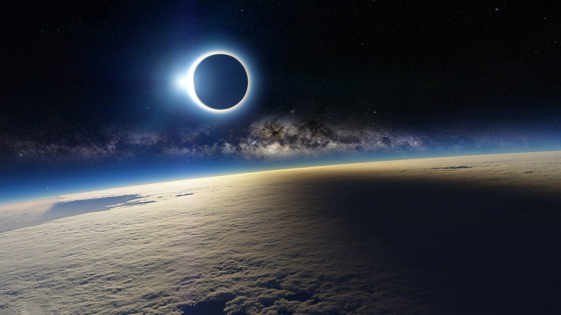 Eclissi solare, Terra, Via Lattea, Spazio, Full HD, wallpaper per computer