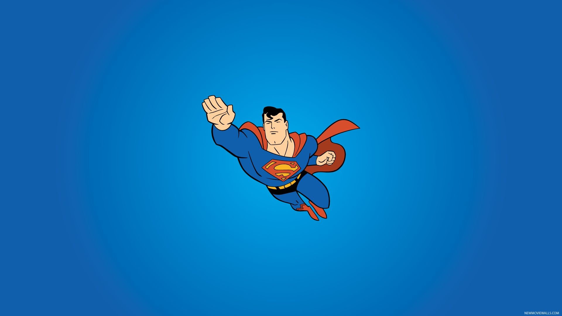 Superman, Cartone animato, Volo, Sfondo blu, Minimalista, 1920x1080, wallpaper desktop