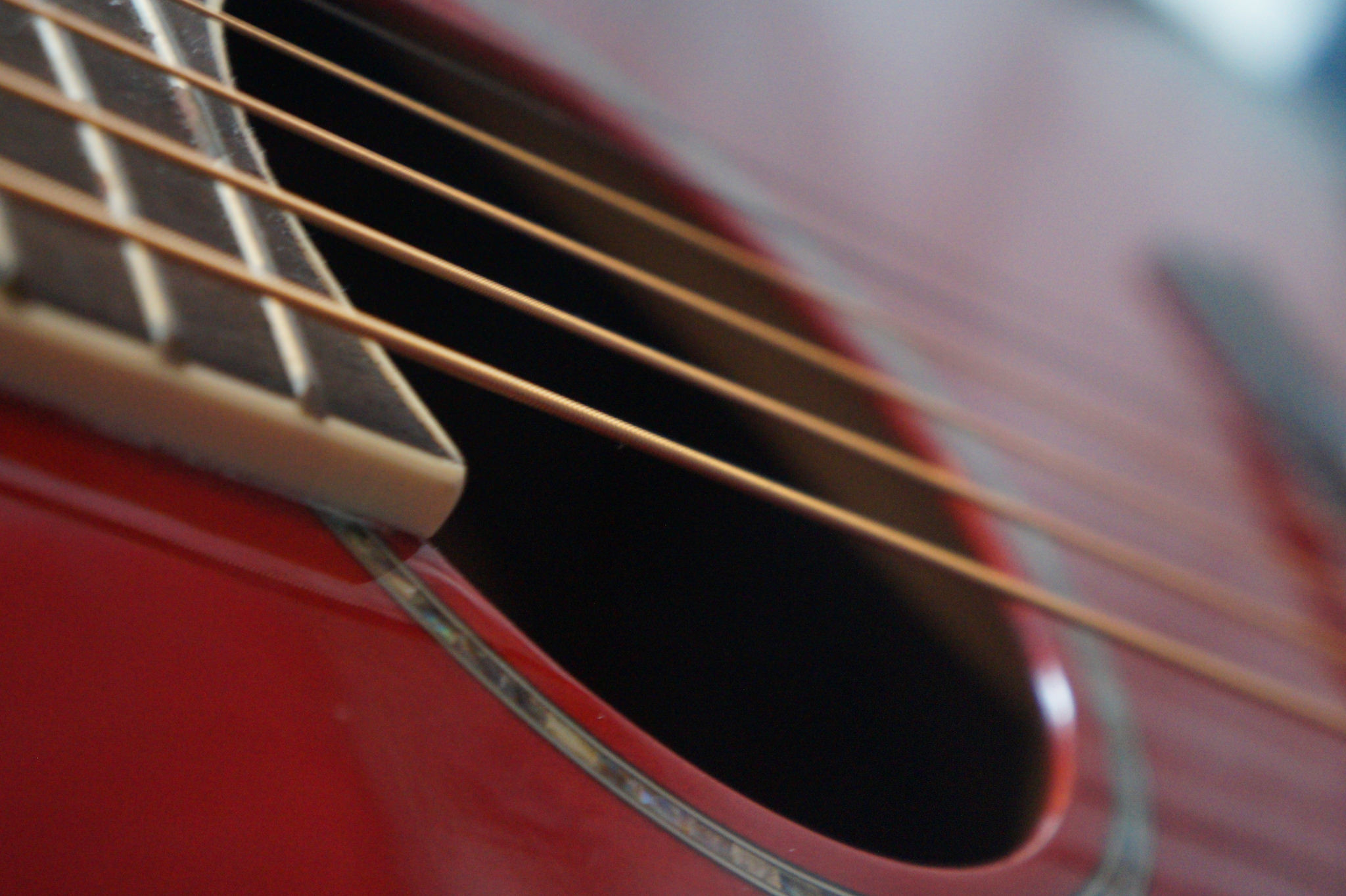 Chitarra acustica, Corde, Rosso, Primo piano, Full HD, sfondo Windows 10