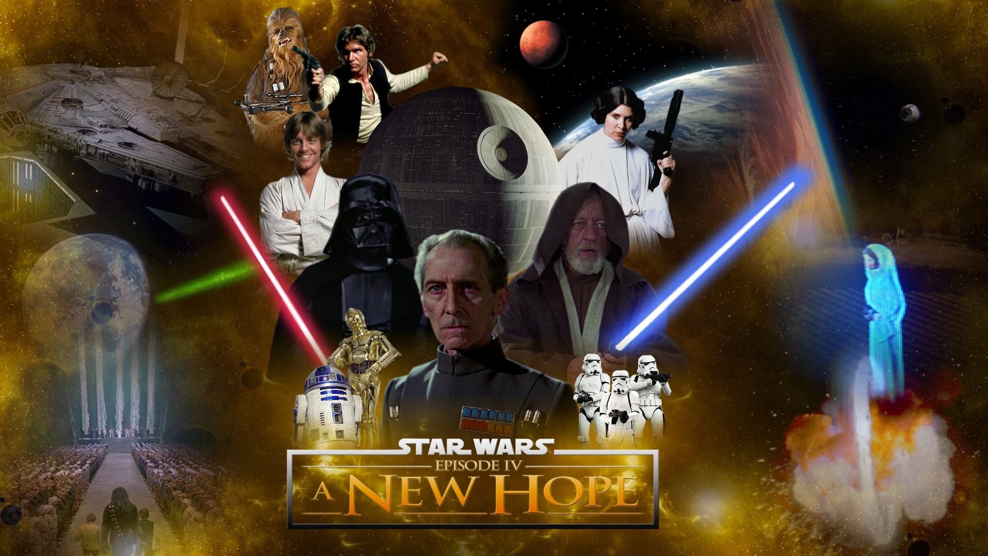 Guerre stellari, Luke Skywalker, Han Solo, Grand Moff Tarkin, Darth Vader, Obi-Wan Kenobi, sfondo per PC