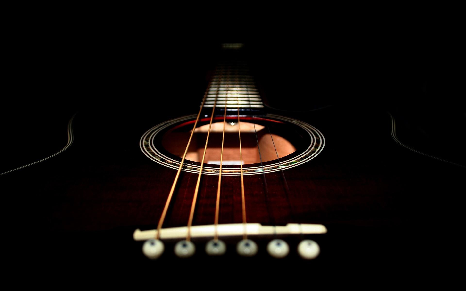Chitarra acustica, Corde, Buca, Sfondo nero, Full HD, wallpaper per computer