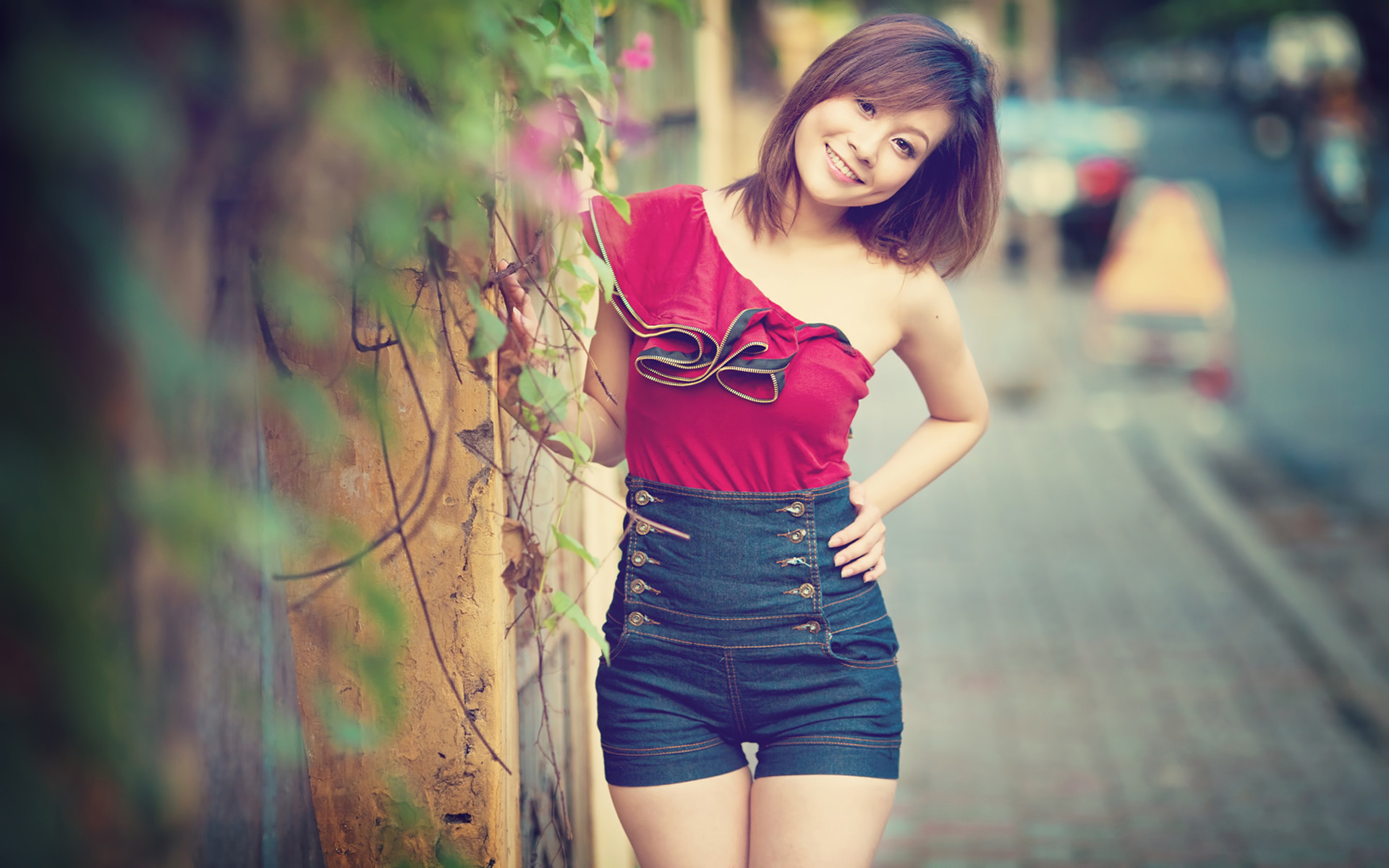 Ragazza, Shorts a vita alta, Strada, Vintage, 1920x1200, sfondo MacBook Pro