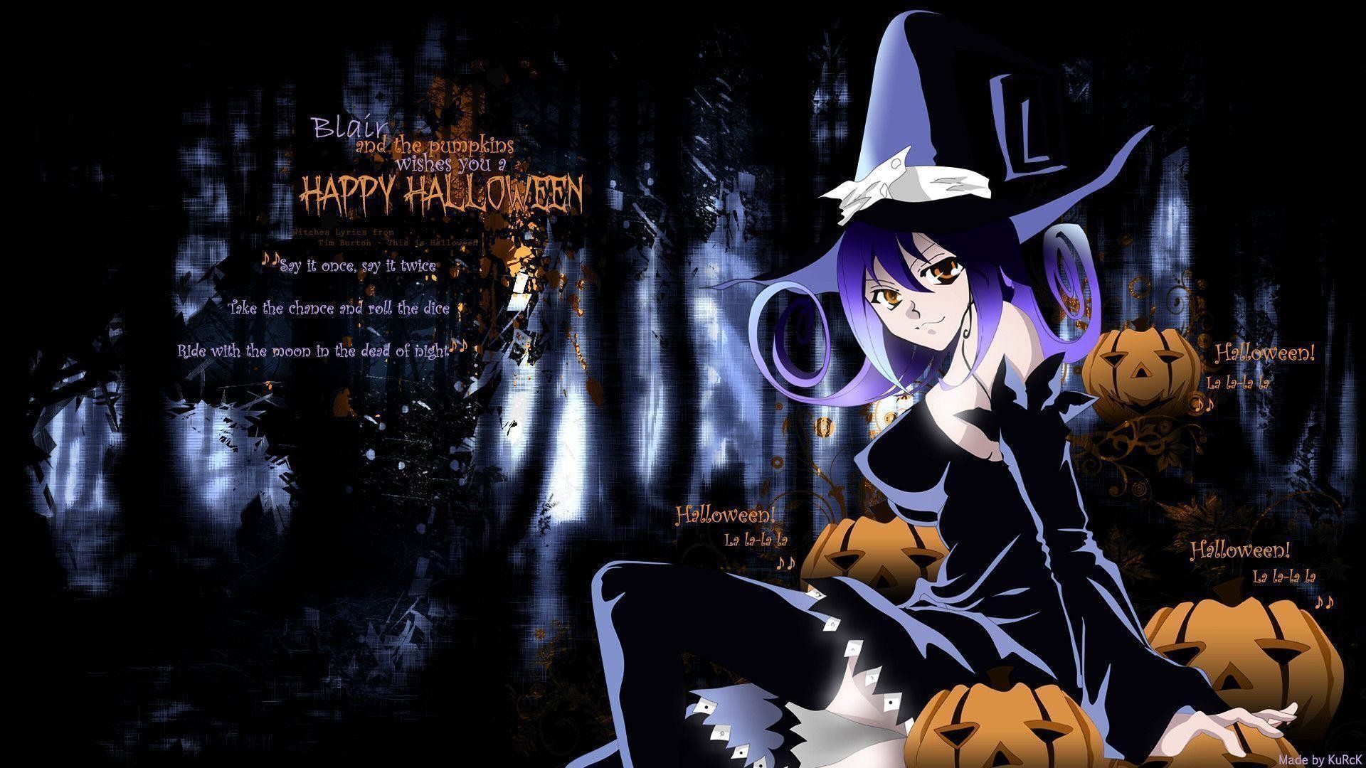 Blair, Soul Eater, Halloween, Zucche, Notte, Full HD 1080p, sfondo desktop
