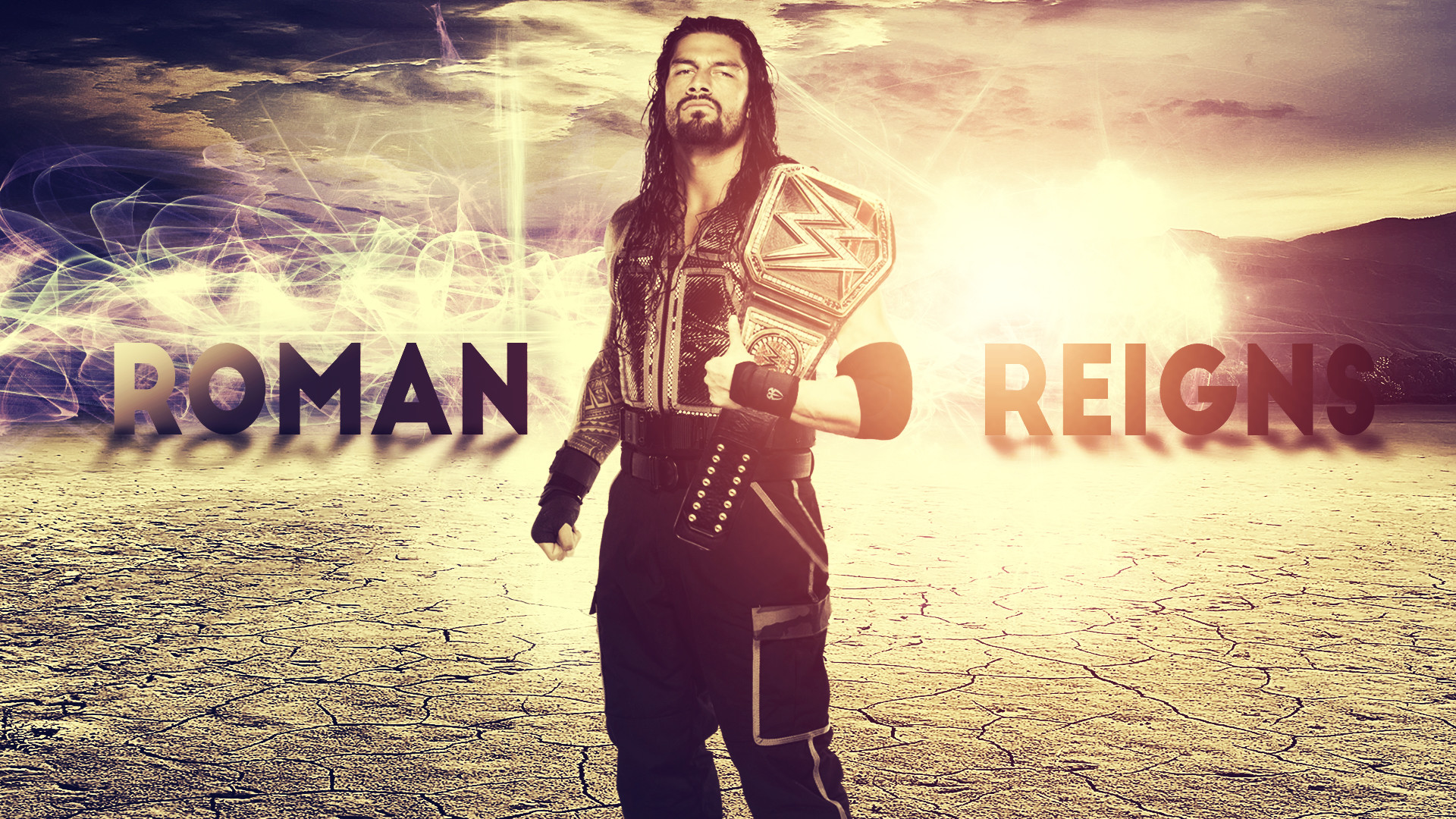 Roman Reigns, WWE, Cintura da campione, Deserto, Scritta, Full HD, sfondo per PC e portatile
