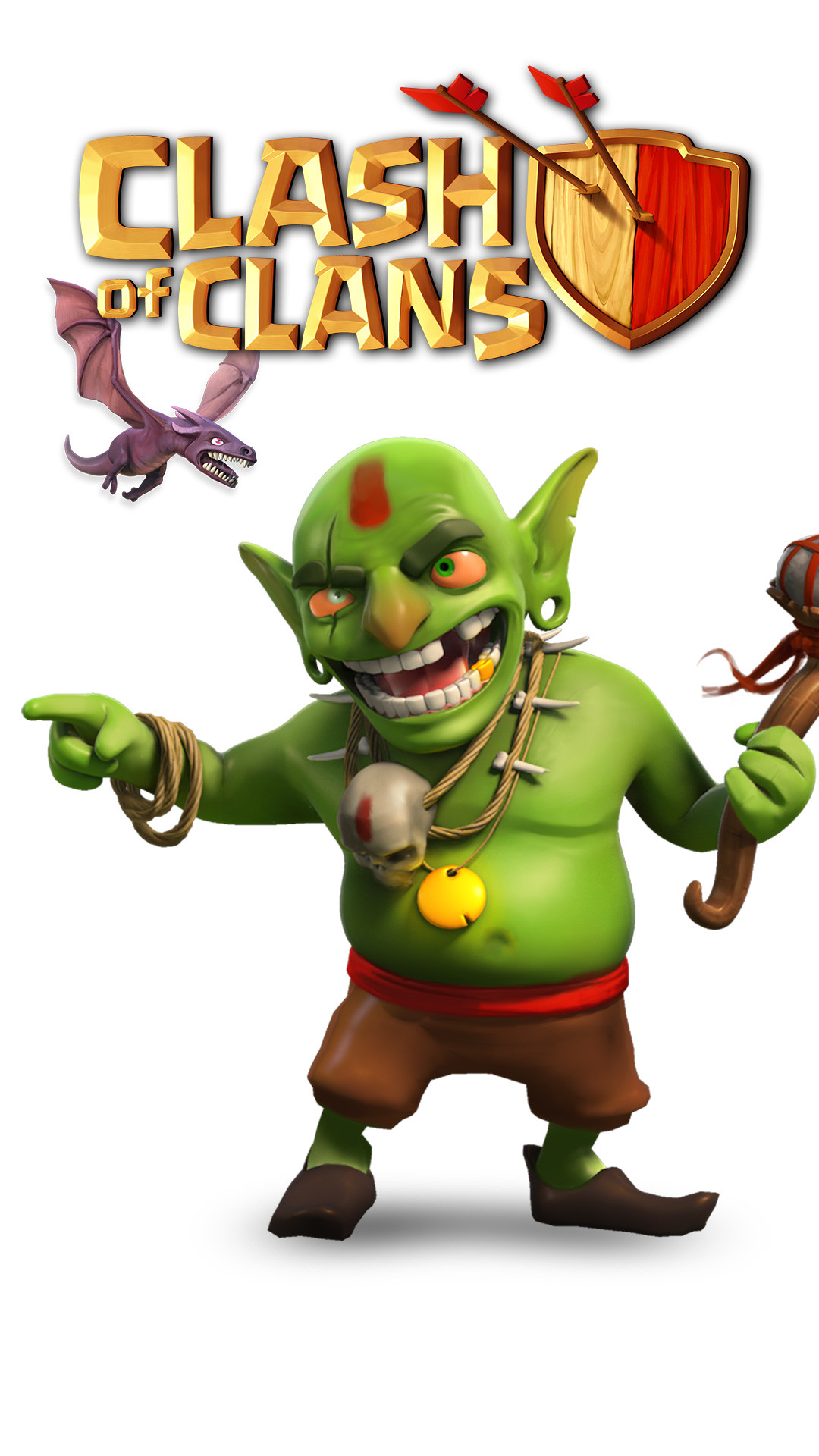 Goblin, Clash of Clans, Logo, Sfondo bianco, 1080x1920, schermata di blocco iPhone