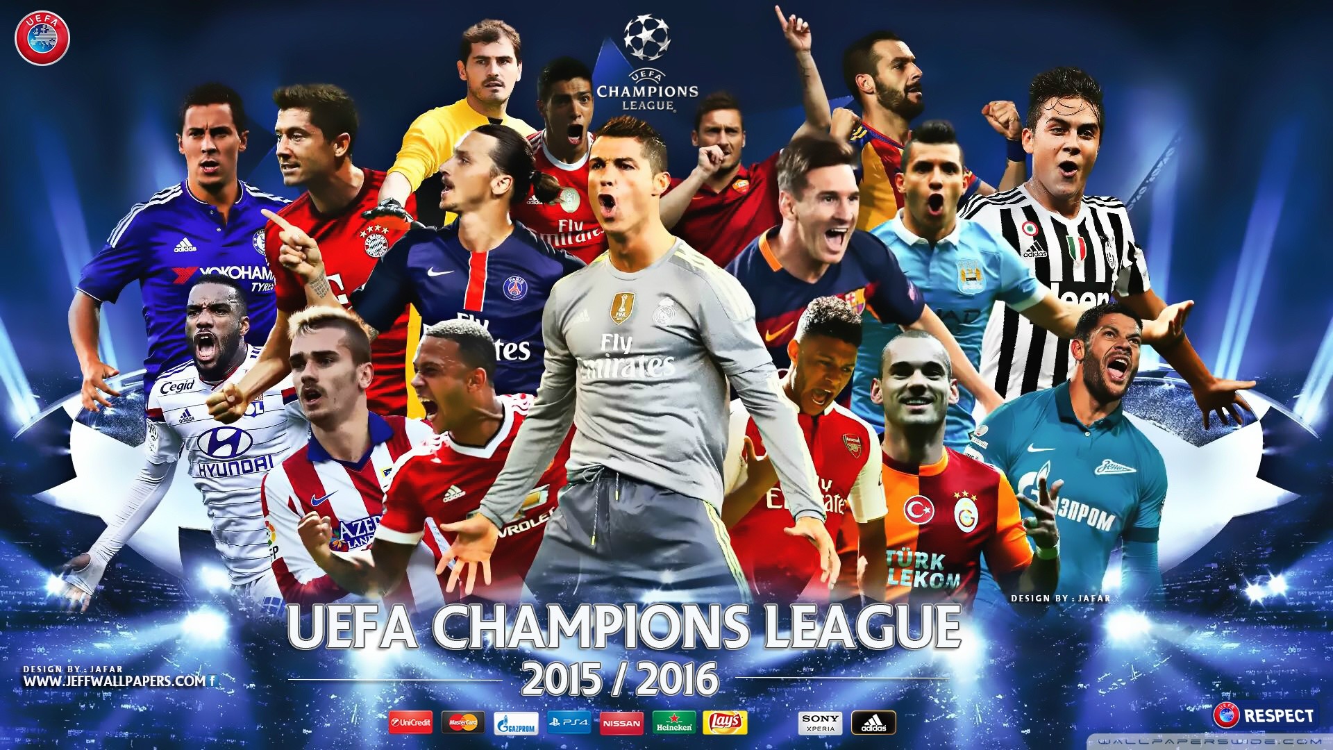 UEFA Champions League 2015-2016, Calciatori, Collage, Full HD, sfondo per PC