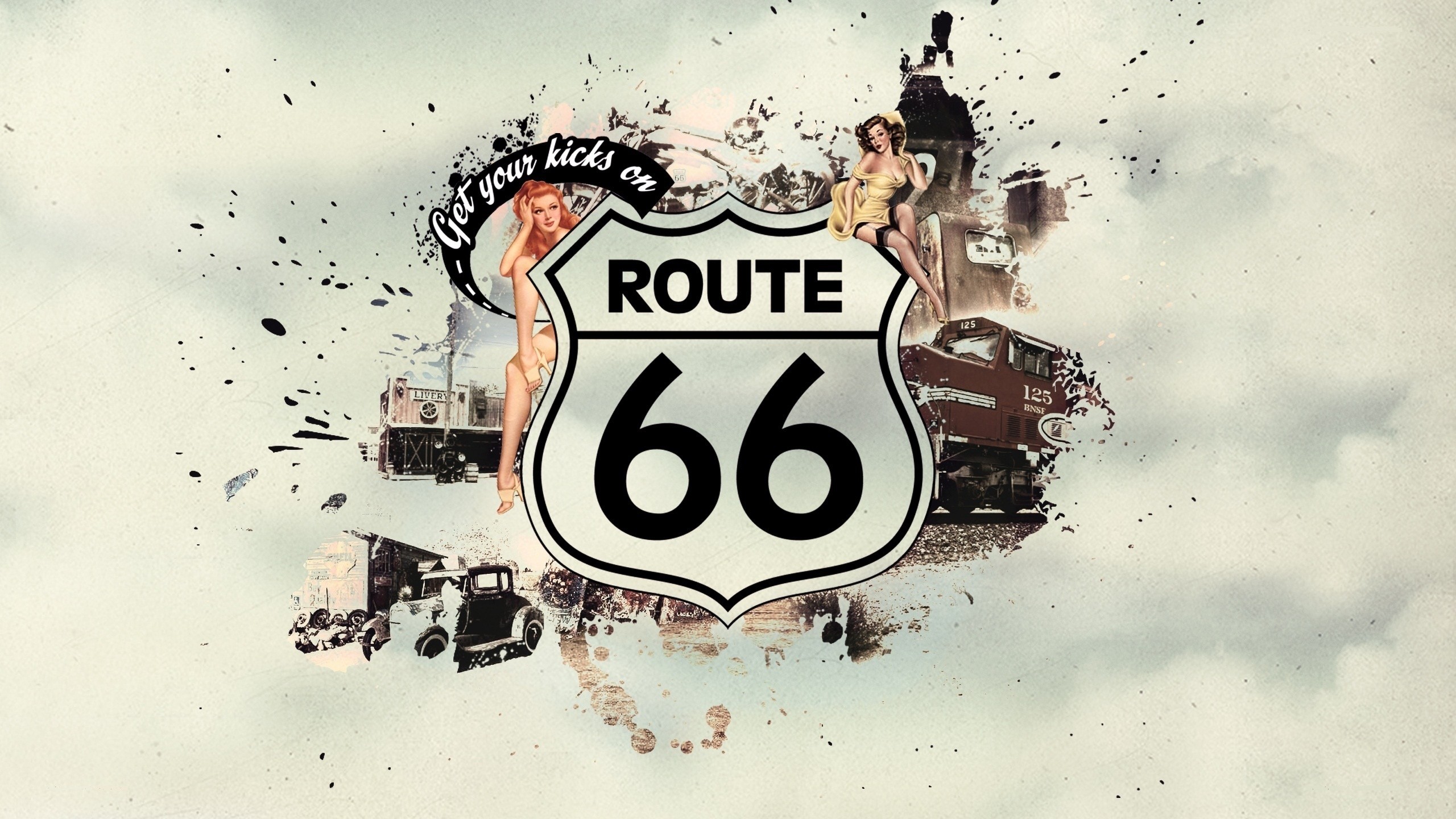 Route 66, Get Your Kicks on Route 66, Pin-up, Collage vintage, 2K, sfondo per portatile