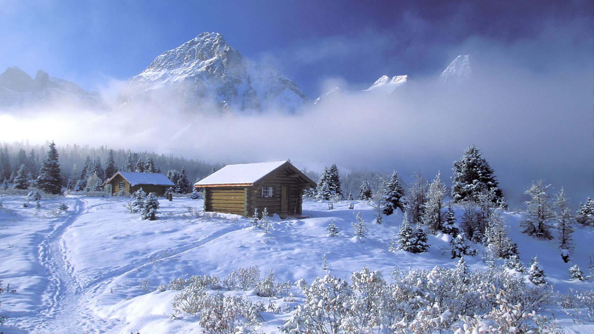 Baita, Inverno, Neve, Montagne, Nebbia, Full HD, wallpaper per computer