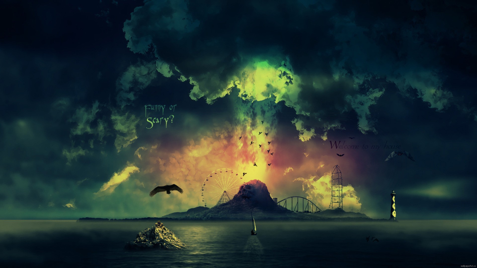 Arte digitale, Isola, Fantasy, Verde, Full HD, sfondo per PC e portatile