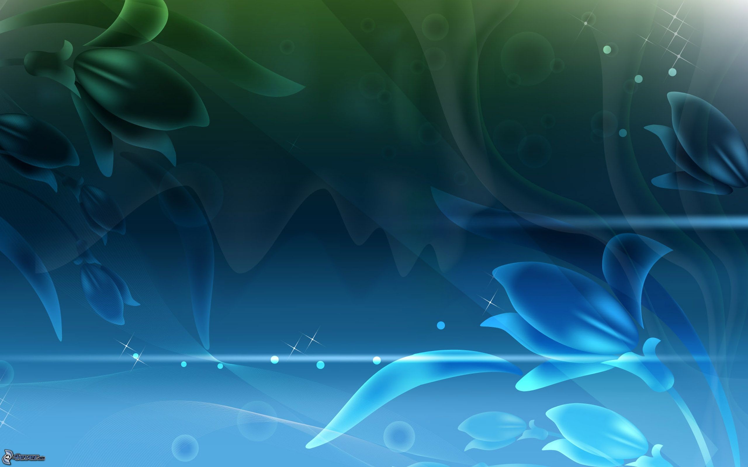 Fiori stilizzati, Blu, Astratto, 2K 1600p, sfondo desktop