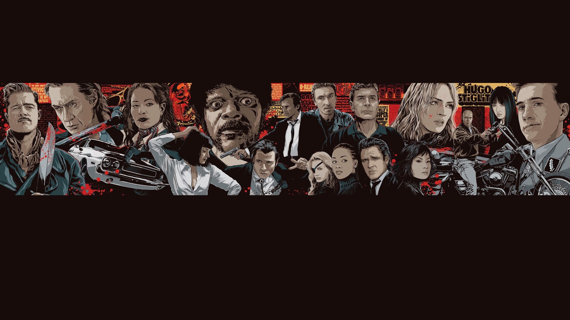 Quentin Tarantino, Kill Bill, Pulp Fiction, Illustrazione, Collage, sfondo Full HD per computer
