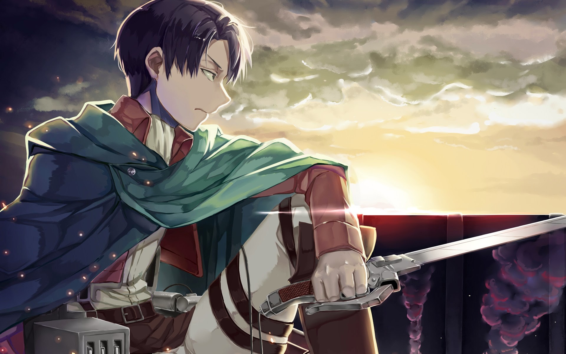 Levi Ackerman, L'attacco dei giganti, Mantello, Tramonto, 16:10 Full HD, sfondo widescreen