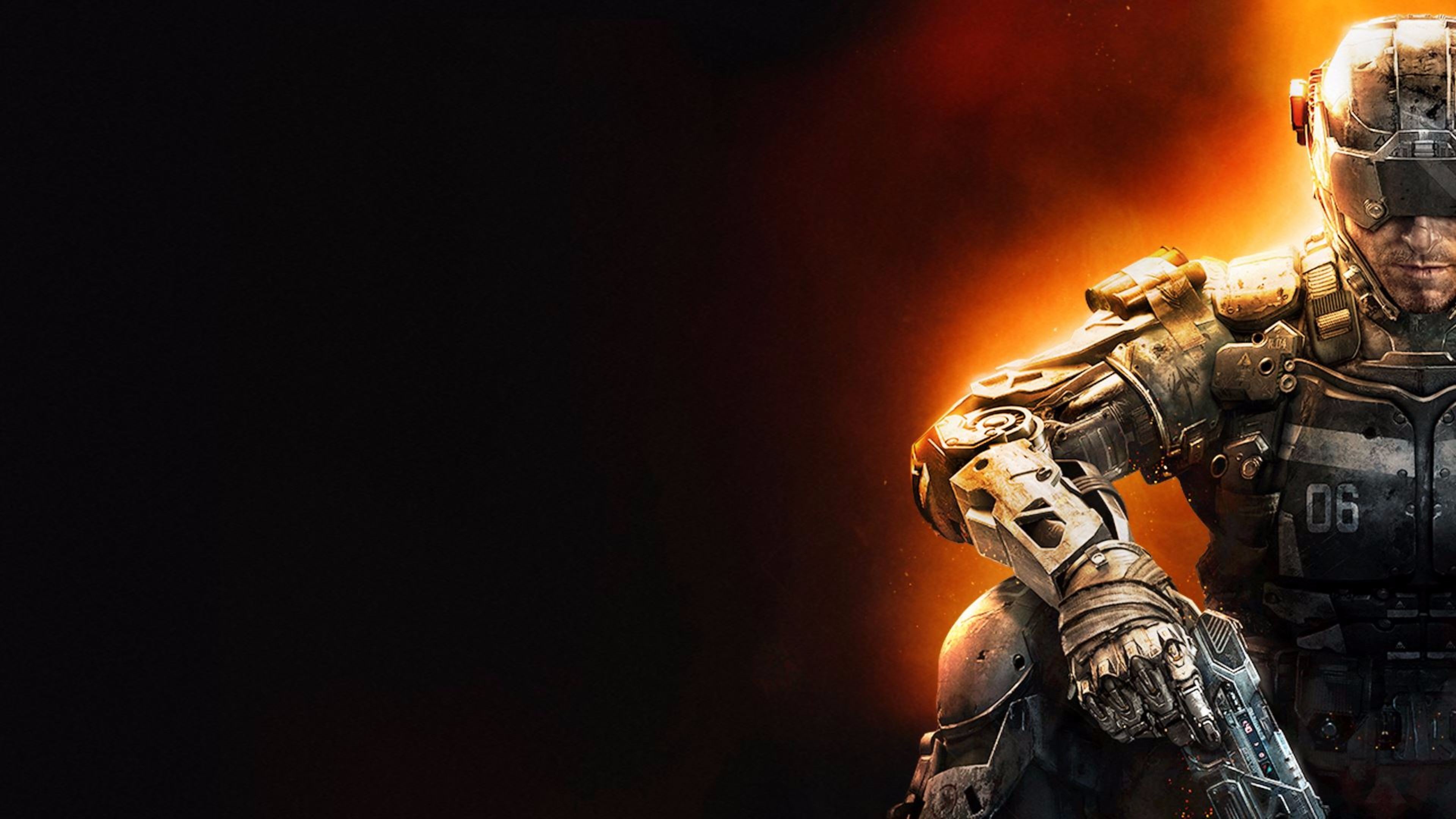 Call of Duty: Black Ops III, Soldato, Fuoco, Sfondo nero, 4K, wallpaper desktop