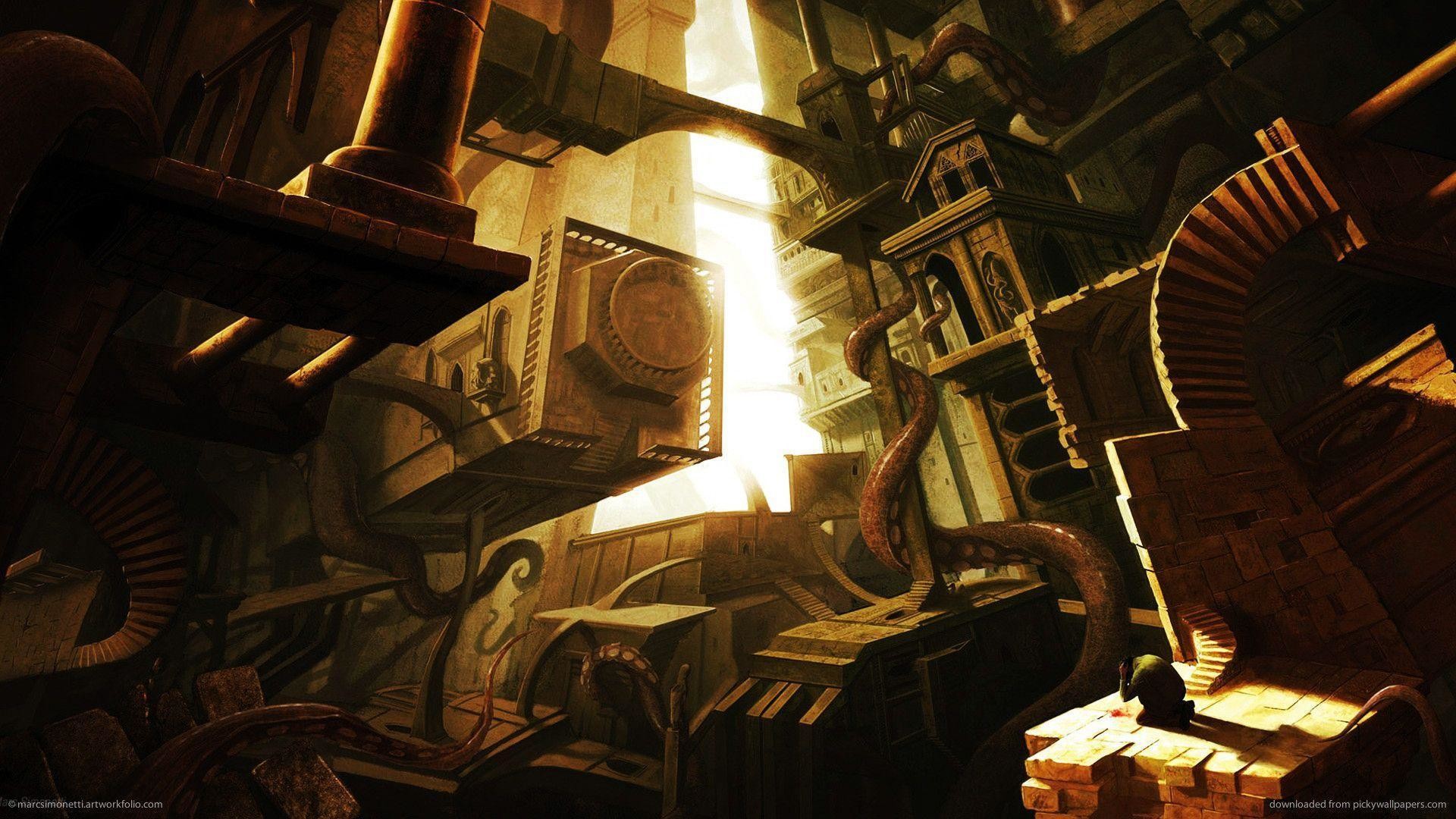 H. P. Lovecraft, Tentacoli, Interno, Seppia, Full HD, sfondo per PC