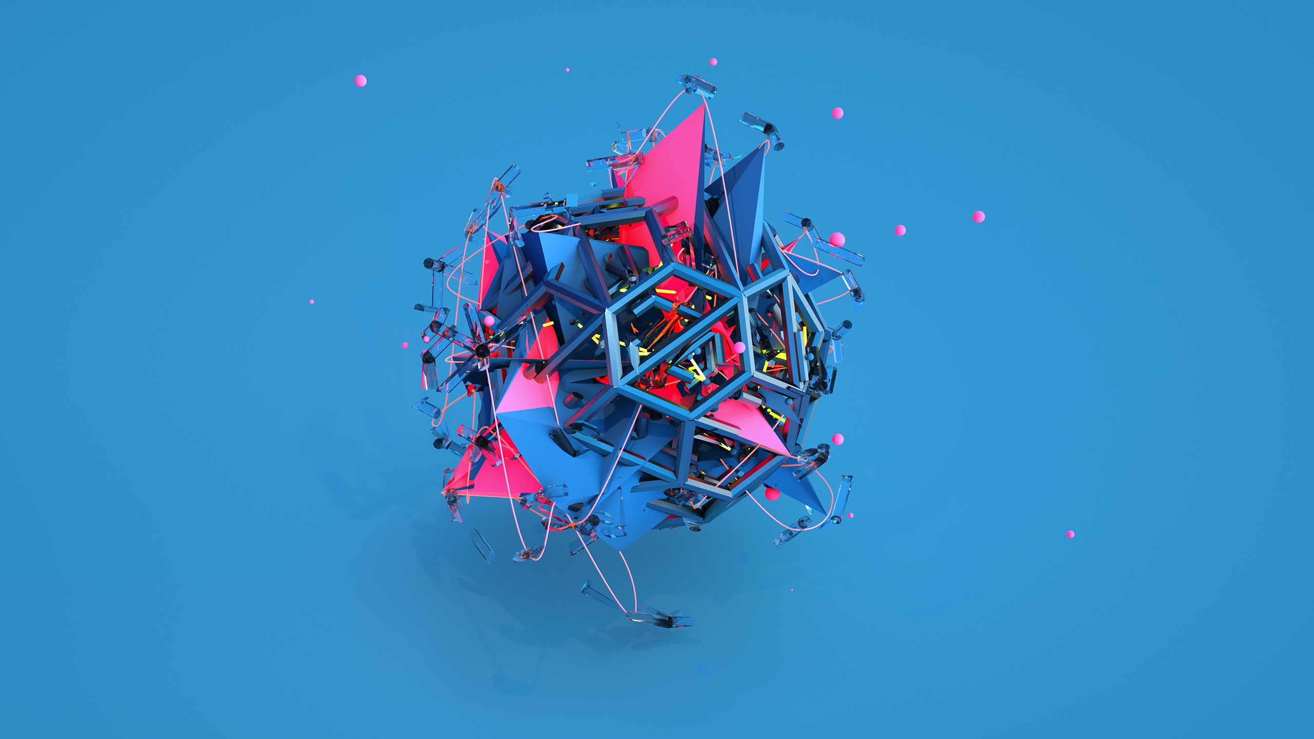Astratto, Geometrico, Sfondo blu, Rosa, 2K, wallpaper per computer
