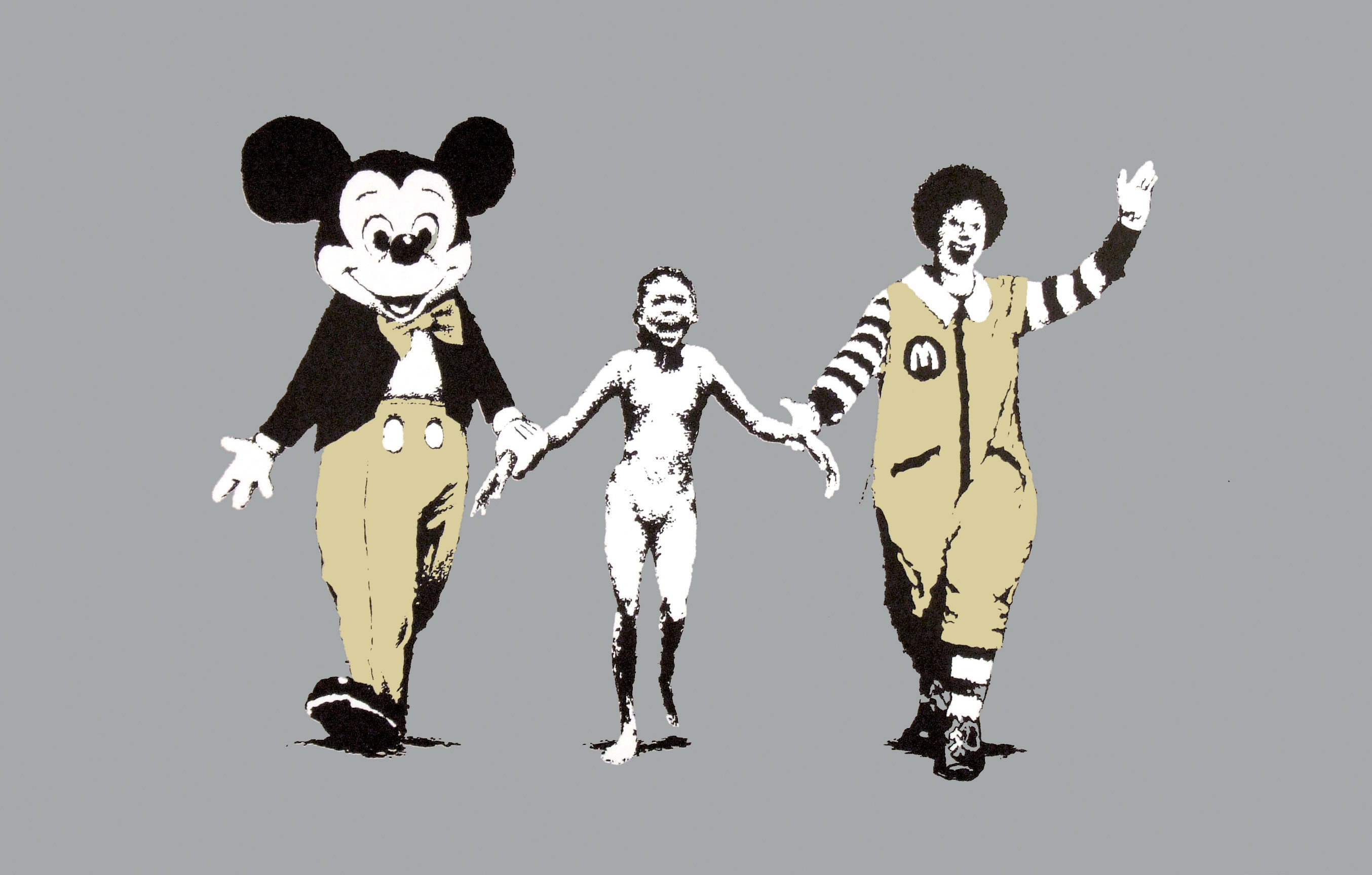 Napalm, Can't Beat That Feeling, Banksy, Topolino, Ronald McDonald, sfondo 2K per portatile