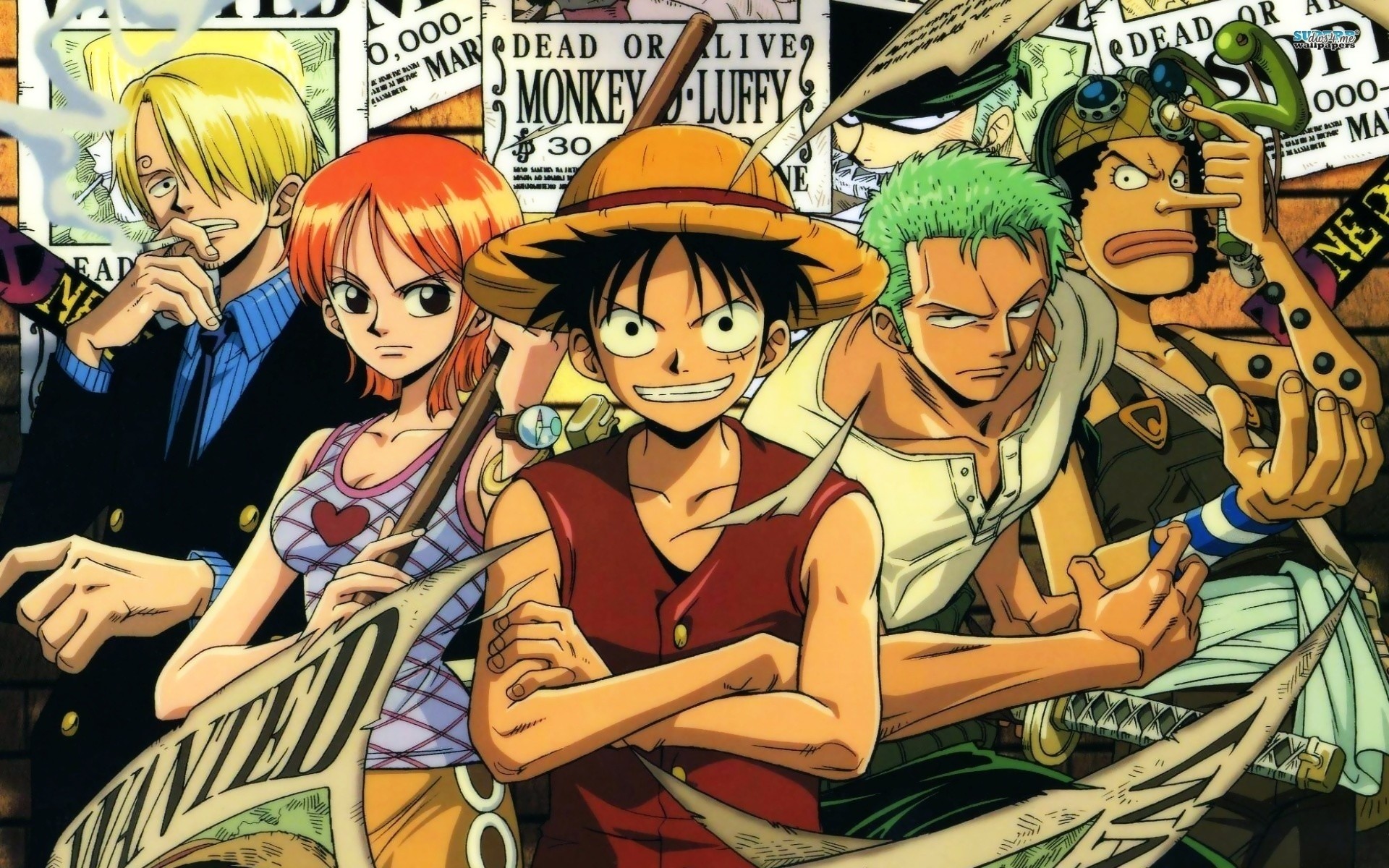 One Piece, Monkey D. Luffy, Nami, Roronoa Zoro, Sanji, Usopp, 1920x1200, immagine di sfondo