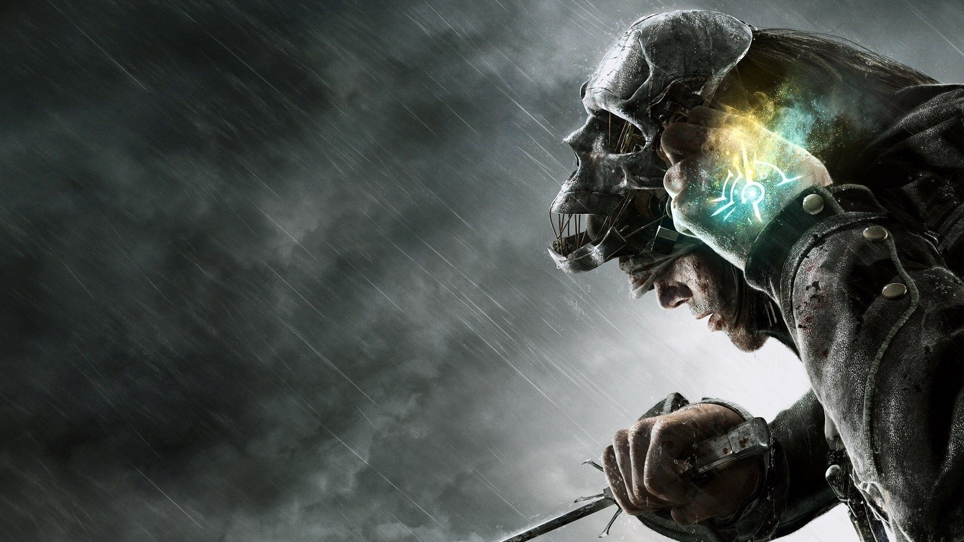 Corvo Attano, Dishonored, Maschera, Pioggia, 1920x1080, sfondo per PC