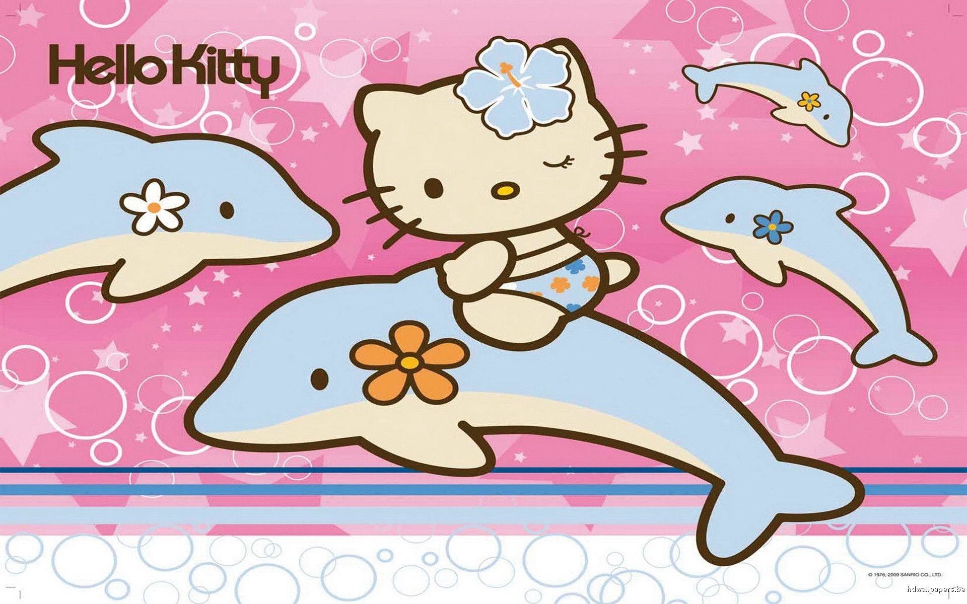 Hello Kitty, Delfini, Mare, Rosa, Sanrio, Full HD, sfondo Windows 11