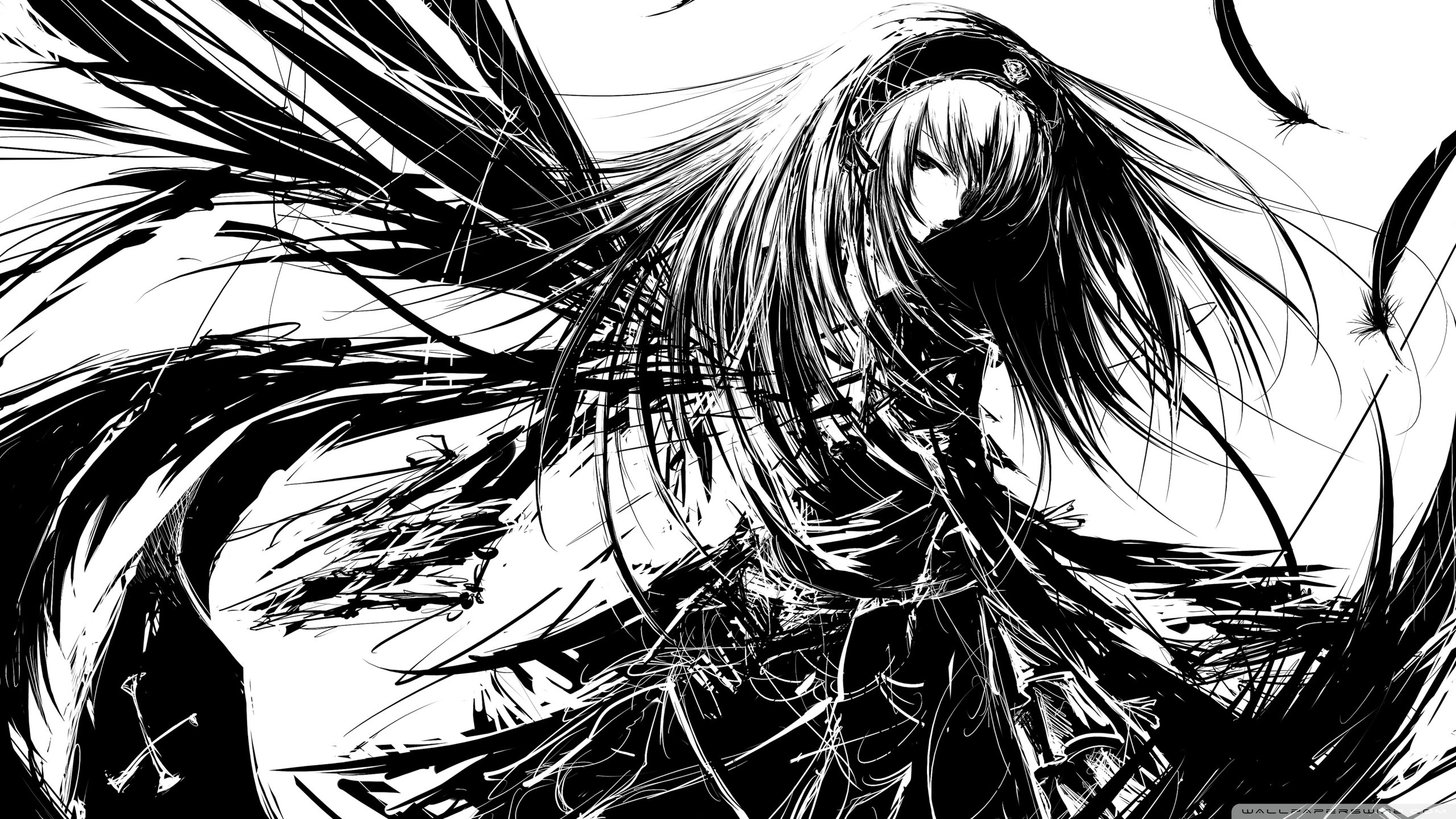 Bianco e nero, Schizzo, Manga, 2K 1440p, sfondo desktop