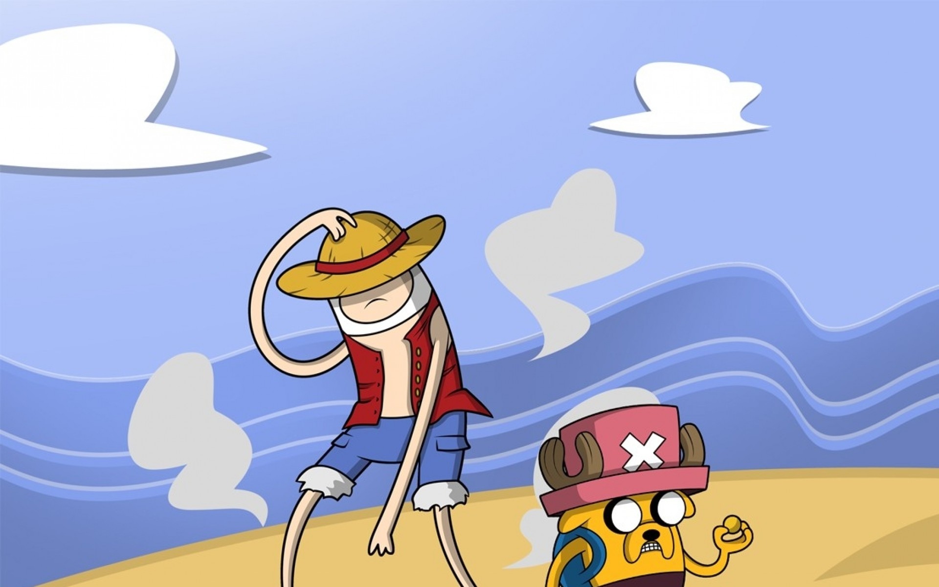 Finn, Jake il cane, One Piece, Monkey D. Luffy, Tony Tony Chopper, Crossover, immagine di sfondo