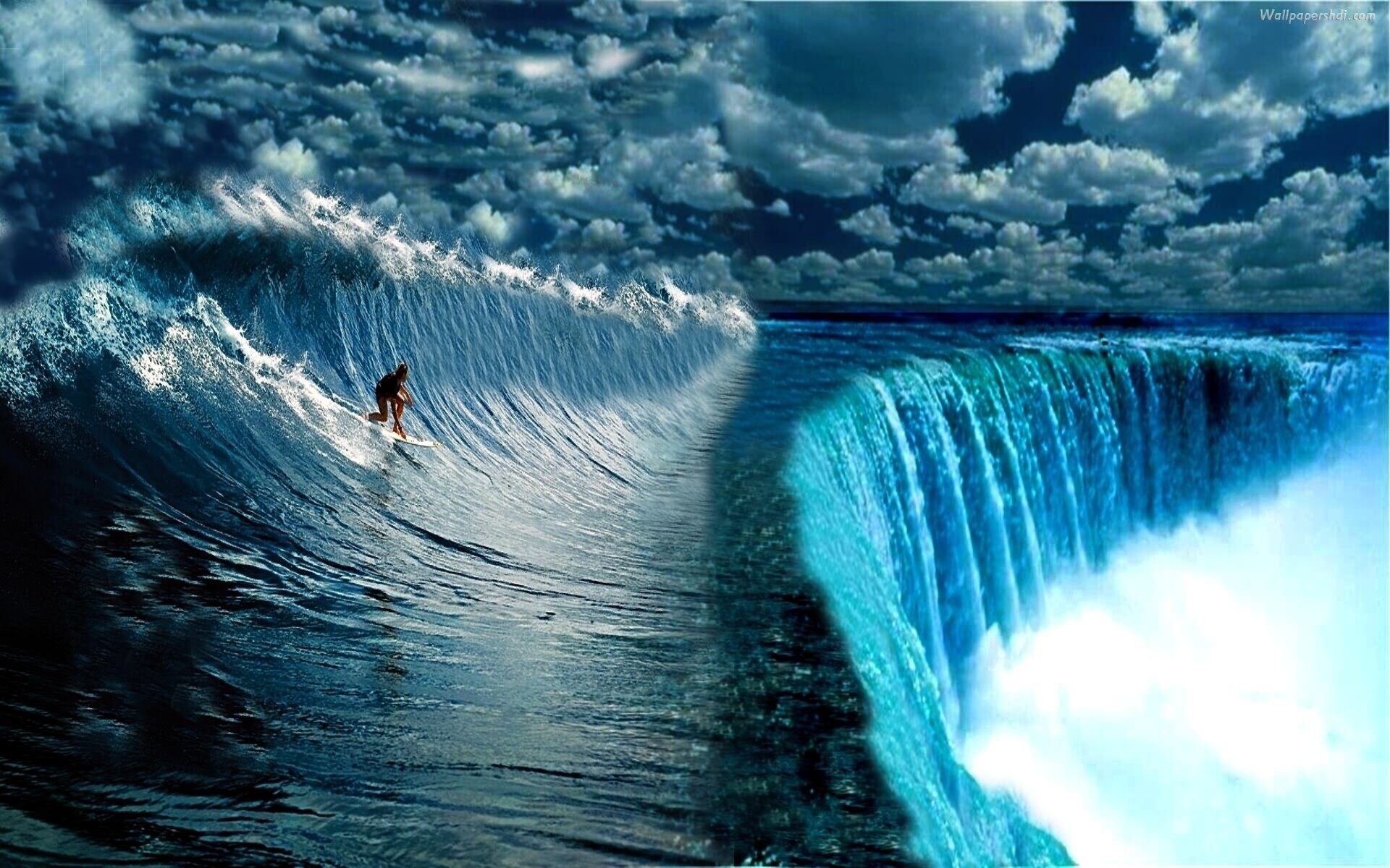 Surfista, Onda gigante, Arte digitale, Nuvole, 1920x1200, sfondo MacBook Pro