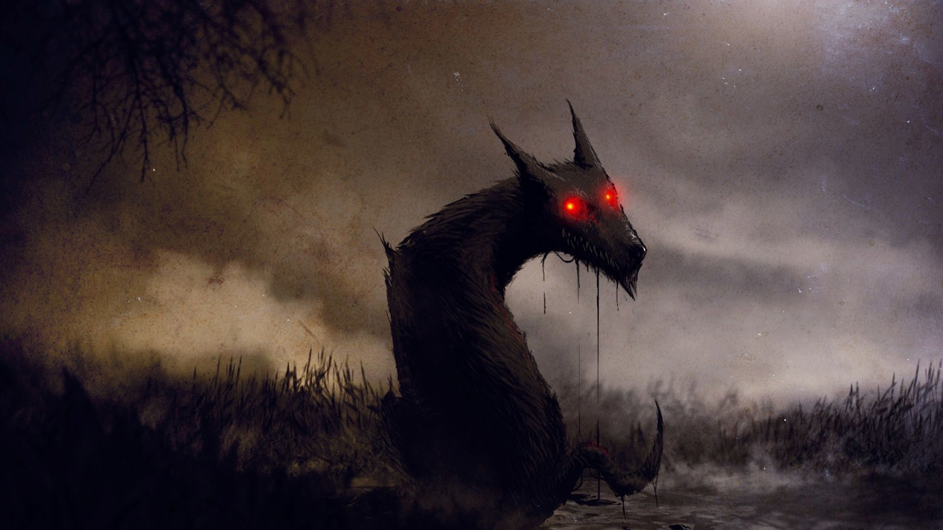 Lupo mostruoso, Occhi rossi, Horror, Nebbia, Full HD 1080p, sfondo desktop