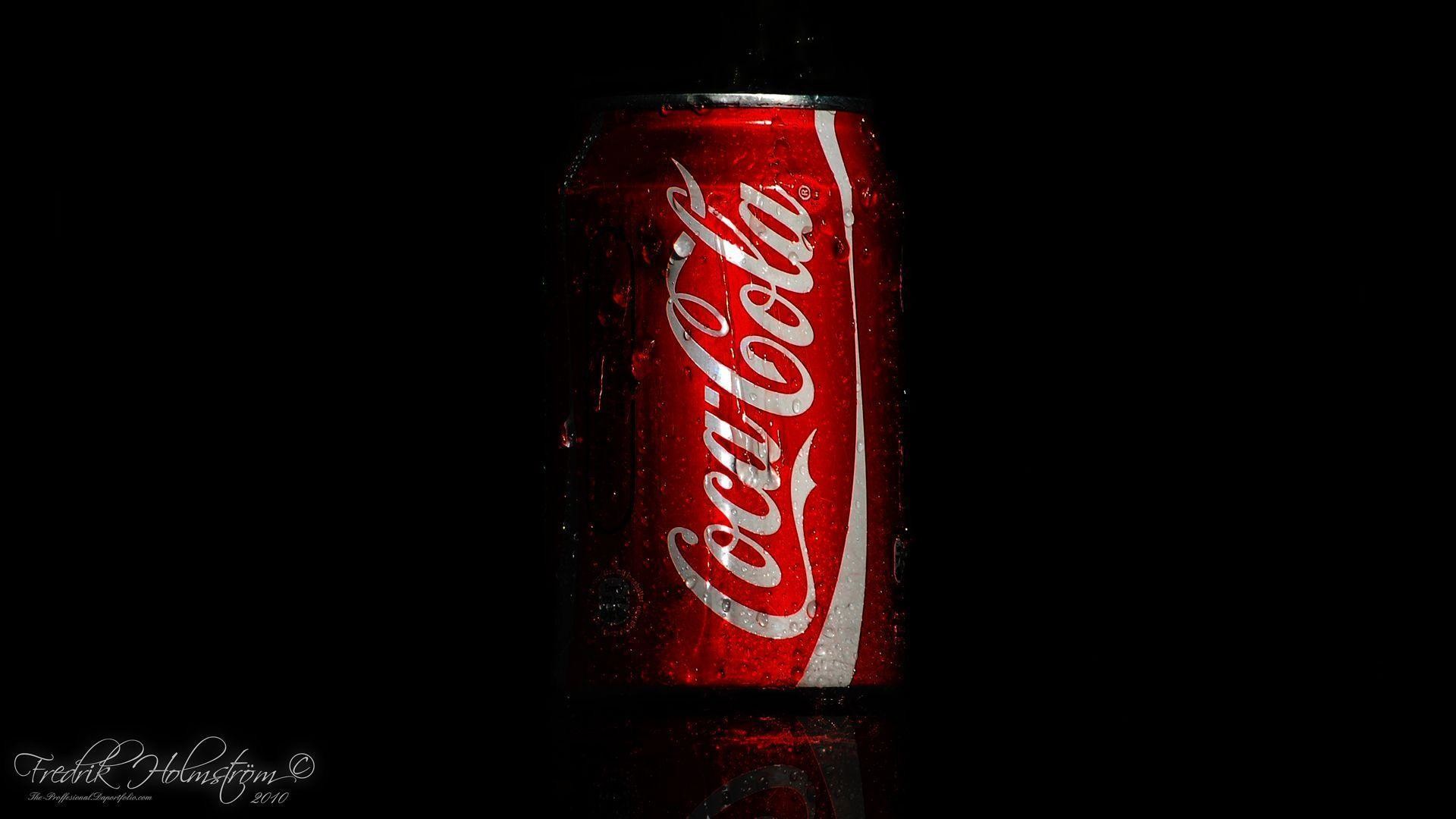 Coca-Cola, Lattina, Gocce d'acqua, Sfondo nero, 1920x1080, wallpaper desktop
