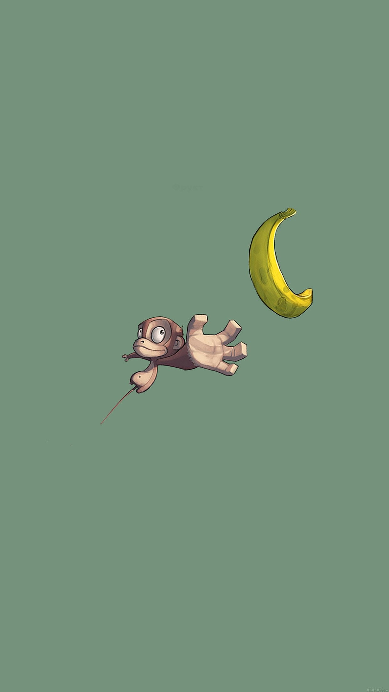 Scimmia, Banana, Illustrazione, Verde salvia, sfondo per iPhone e Android