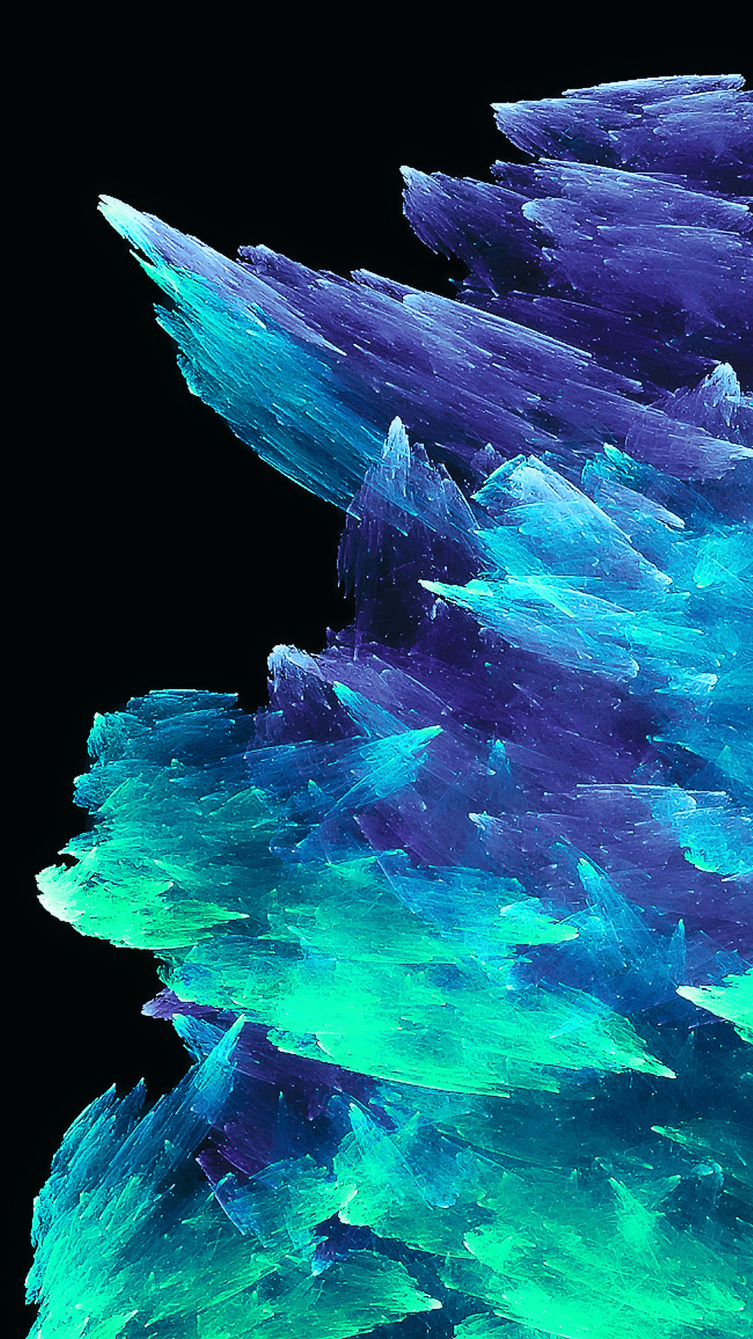 Cristalli, Arte astratta, Verde acqua, Sfondo nero, Full HD, schermata di blocco del cellulare