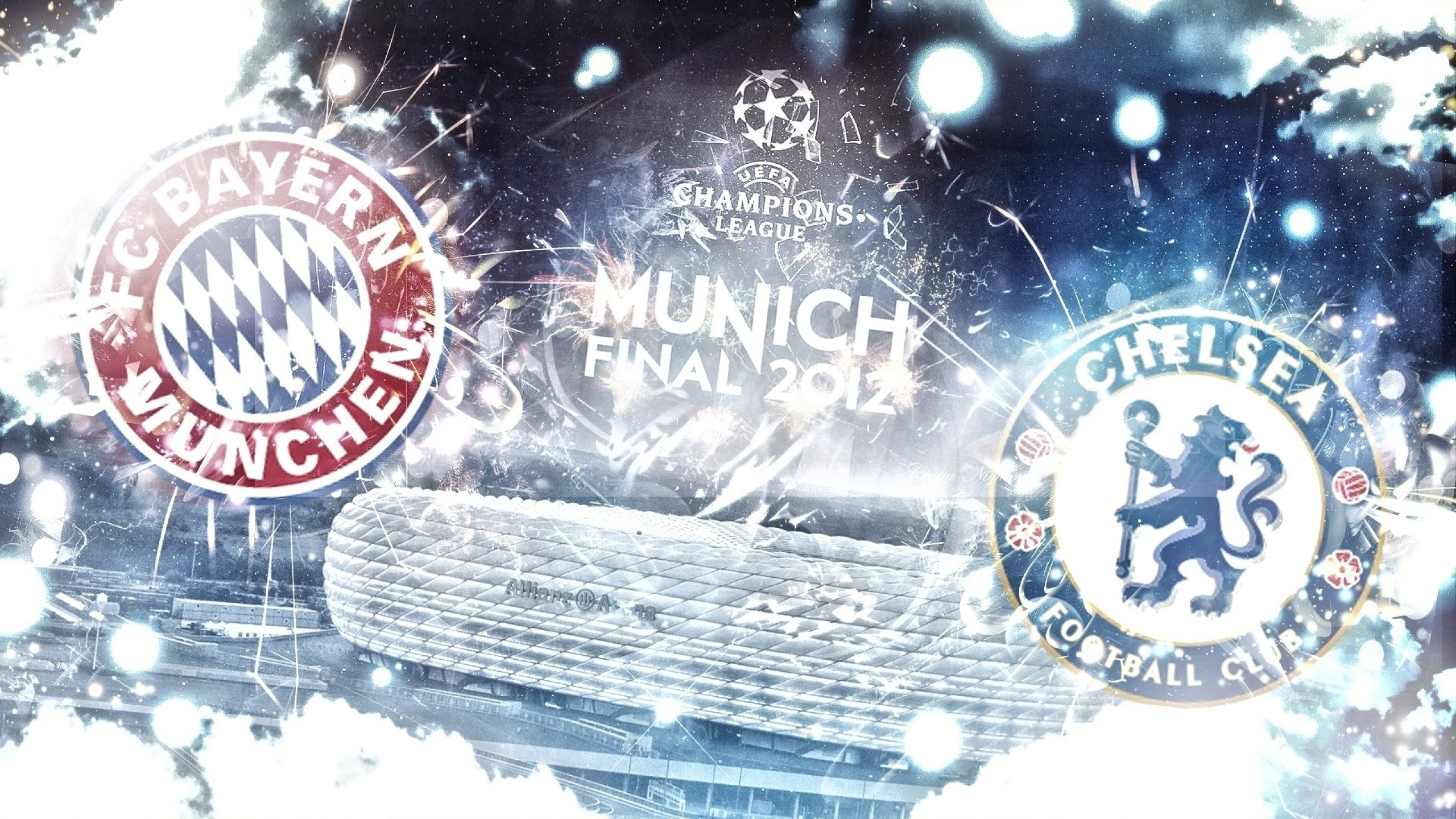 Finale Monaco 2012, Bayern Monaco, Chelsea FC, Allianz Arena, Loghi, sfondo desktop 2560x1440