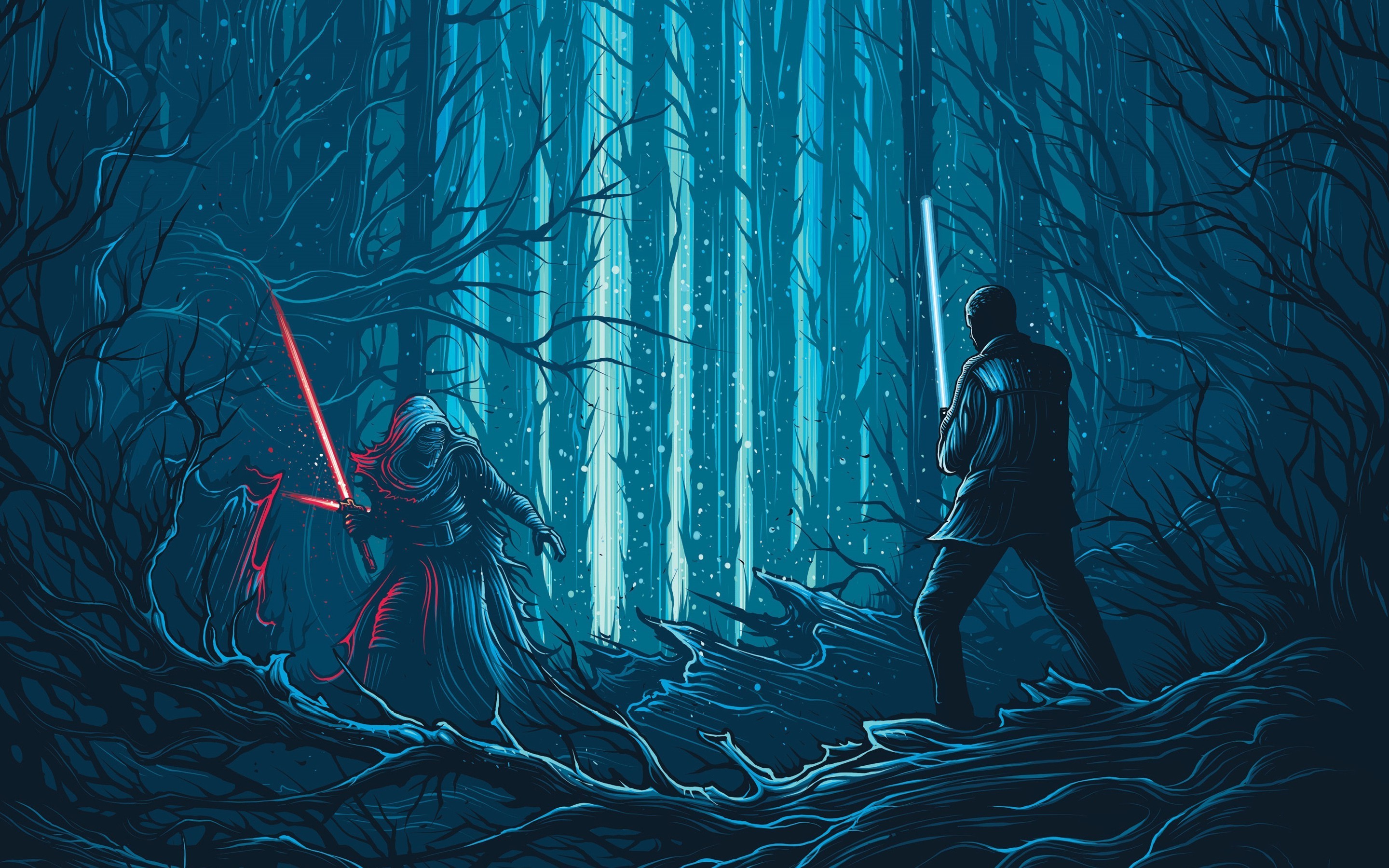 Kylo Ren, Finn, Star Wars: Il risveglio della Forza, Foresta, Illustrazione, sfondo desktop