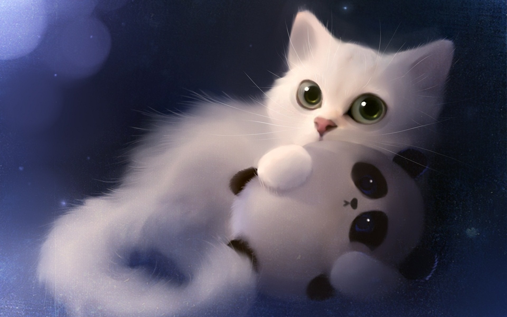 Gattino, Panda di peluche, Apofiss, Illustrazione, 1920x1200, sfondo per PC