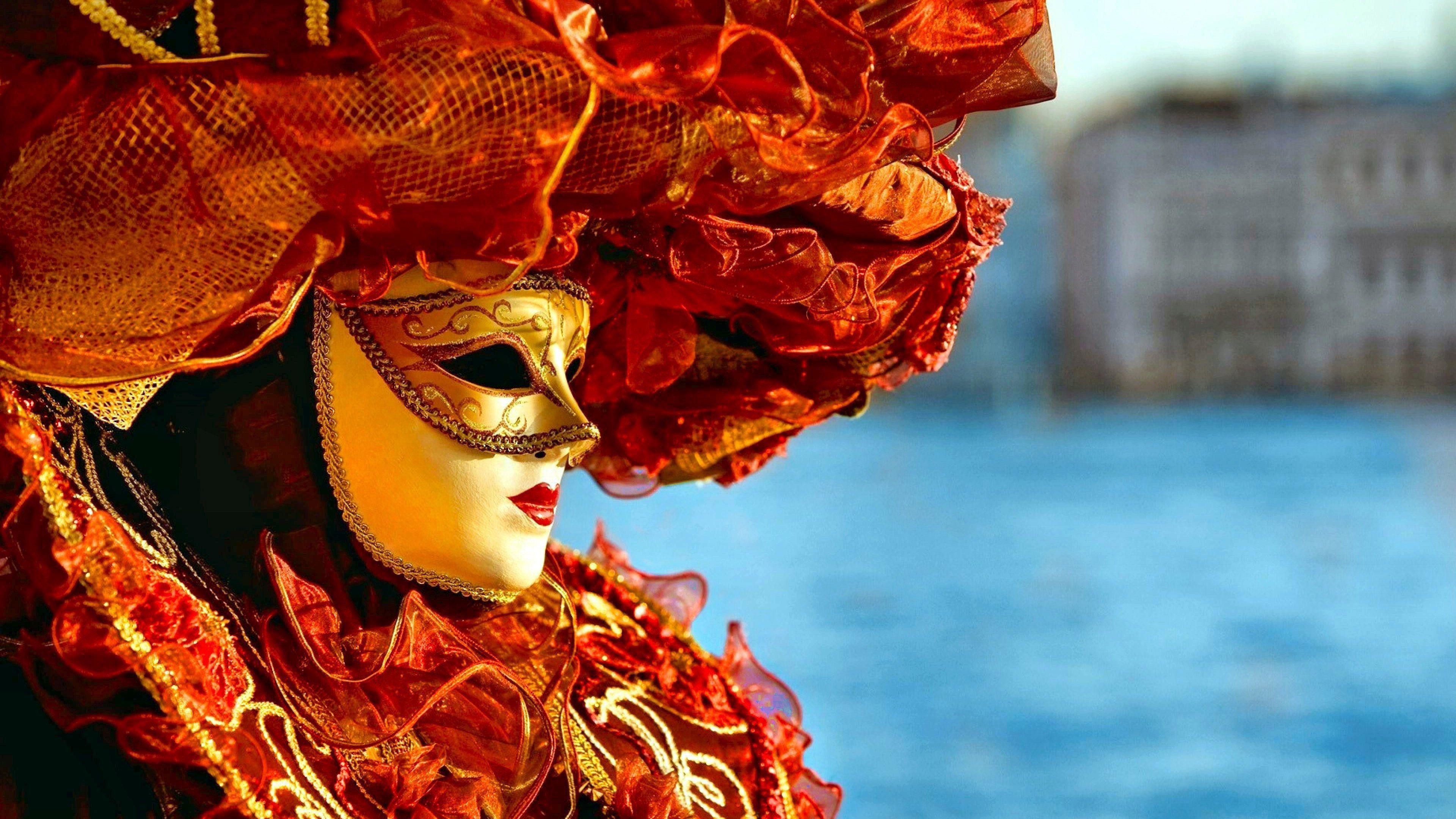 Carnevale di Venezia, Maschera dorata, Costume, Laguna, 4K, sfondo per portatile