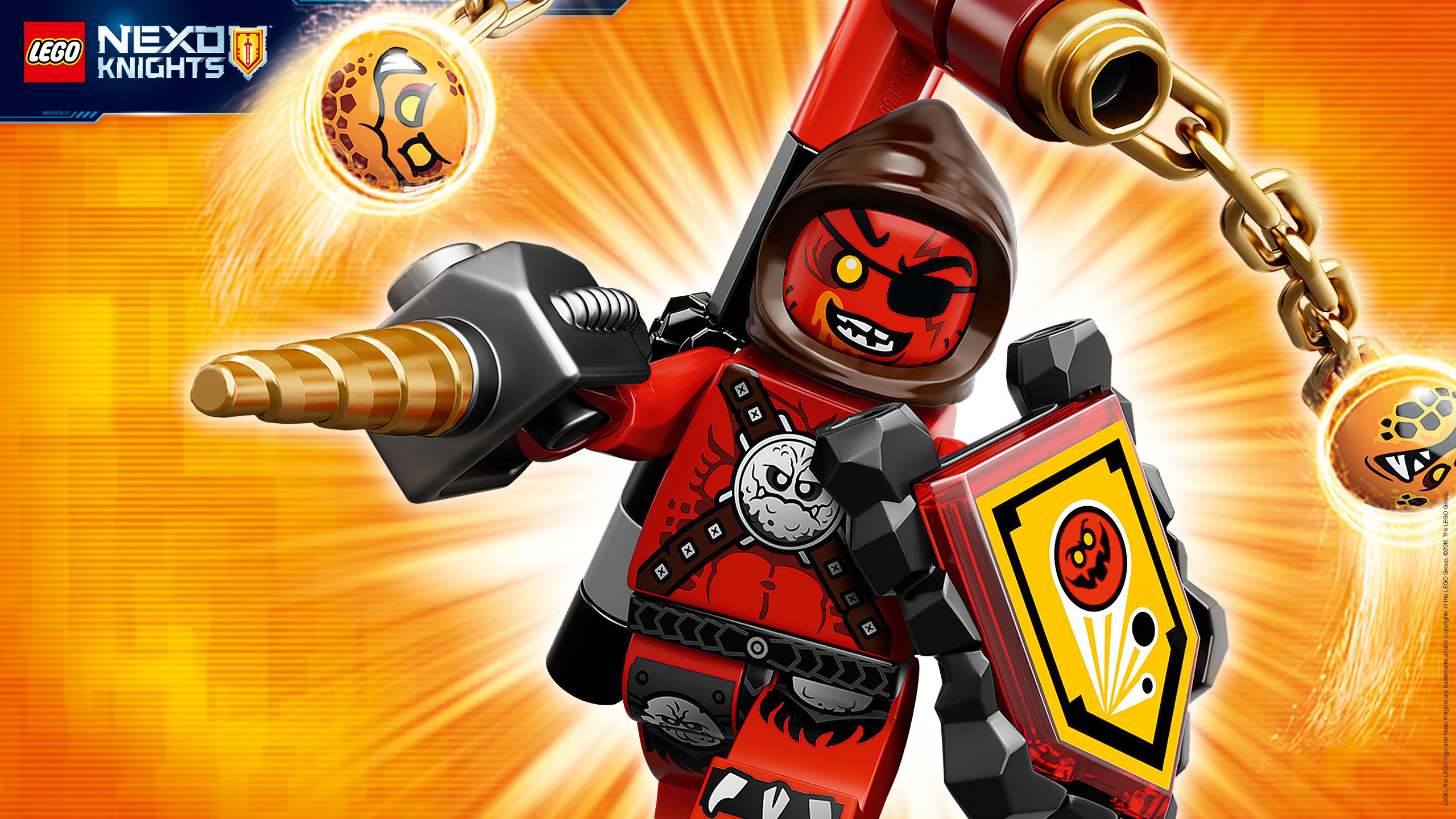 LEGO Nexo Knights, Personaggio, Sfondo arancione, 2K, wallpaper per computer