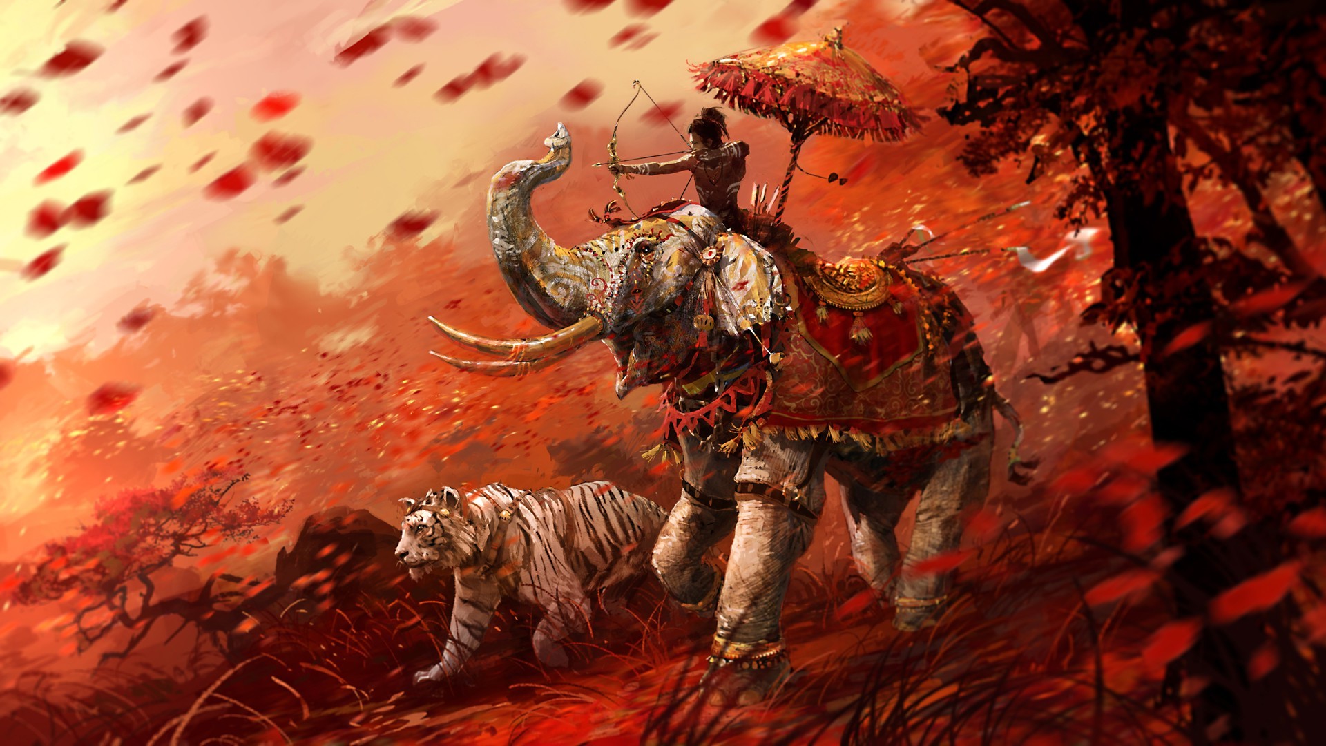 Far Cry 4, Elefante, Tigre, Arciere, Rosso, 1920x1080, sfondo per PC