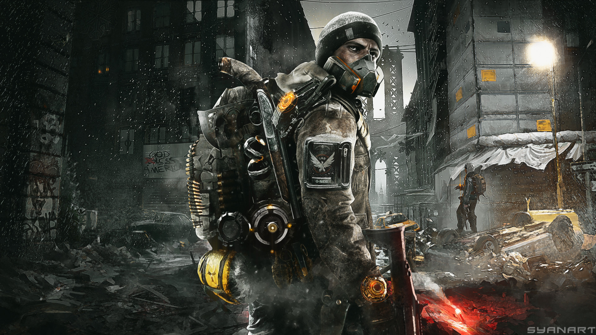 Tom Clancy's The Division, Agente, Maschera antigas, Notte, Full HD, sfondo desktop