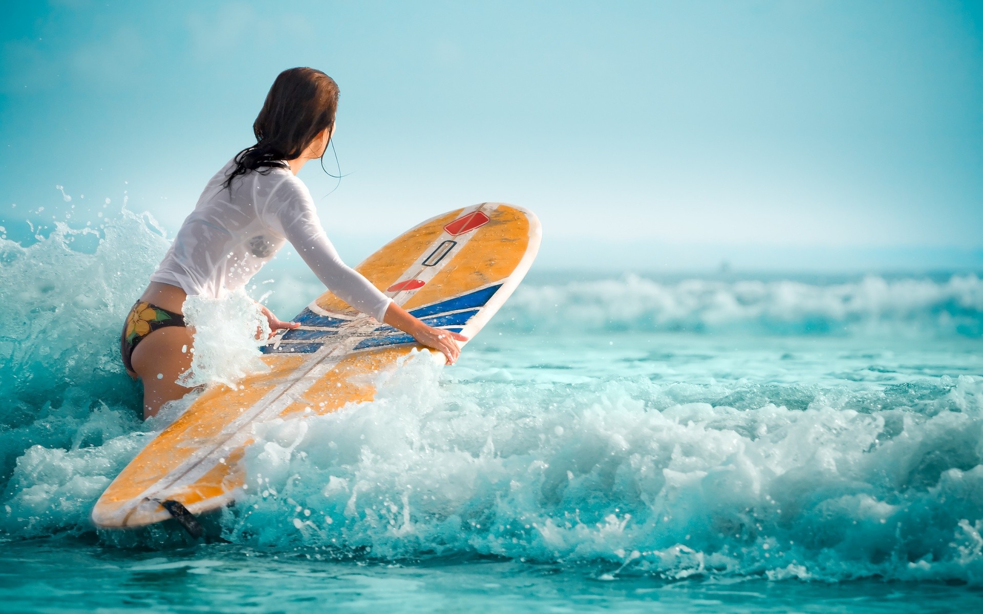 Surfista, Donna, Tavola da surf, Onde, Turchese, 1920x1200, immagine di sfondo
