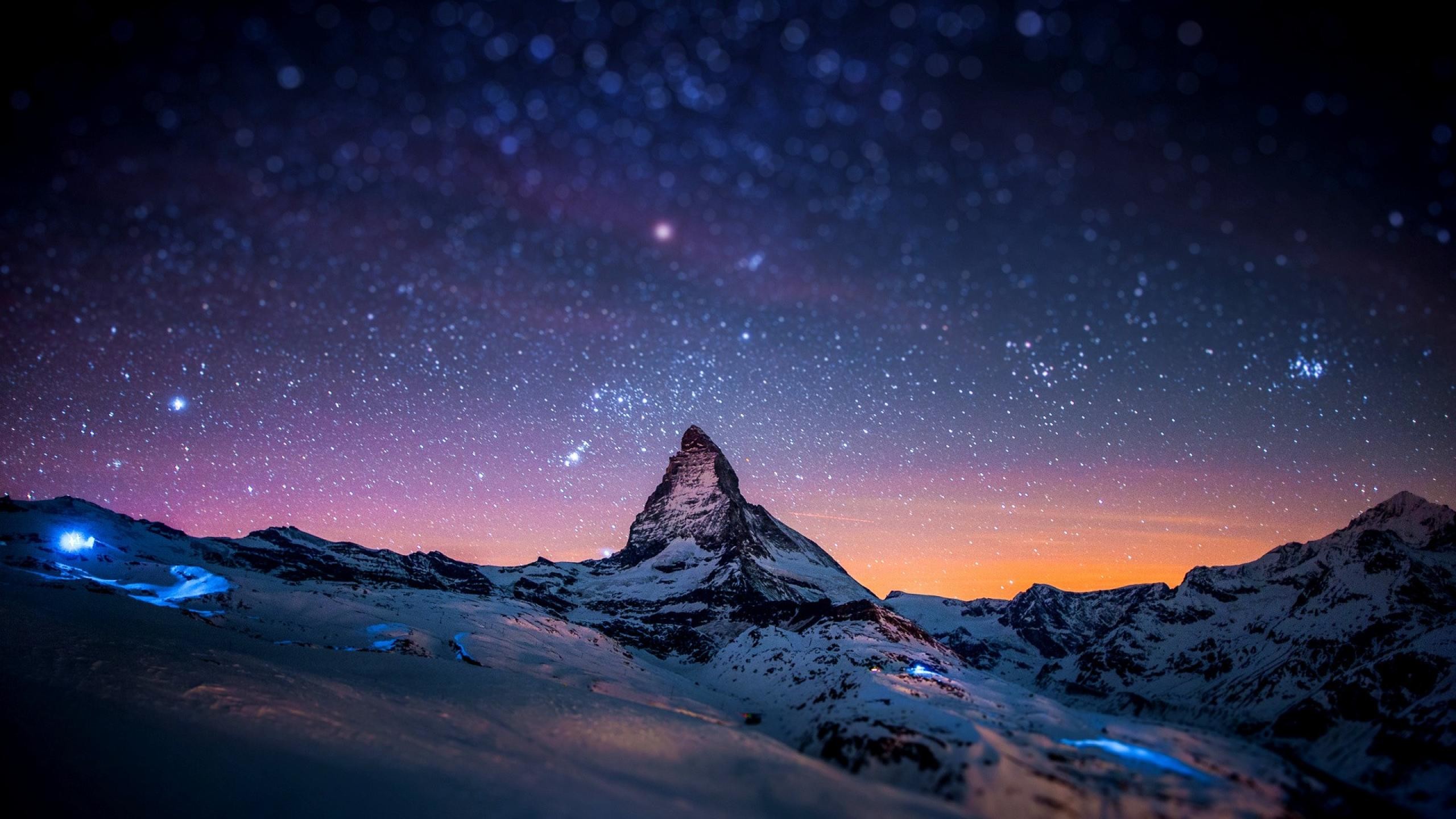 Cervino, Matterhorn, Alpi, Cielo stellato, Notte, 16:9 2K, sfondo widescreen