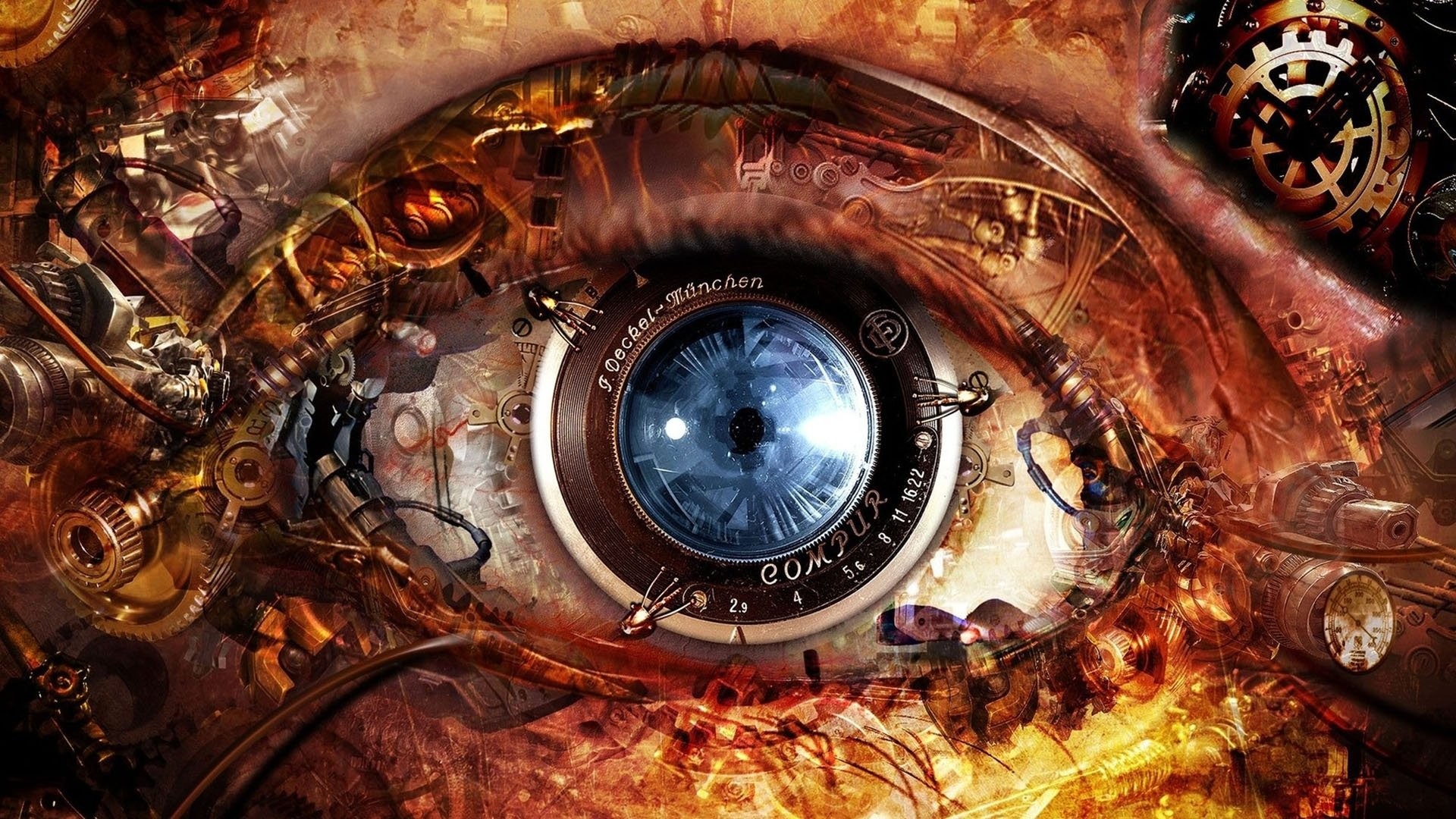 Occhio meccanico, Steampunk, Ingranaggi, Primo piano, 1920x1080, wallpaper desktop