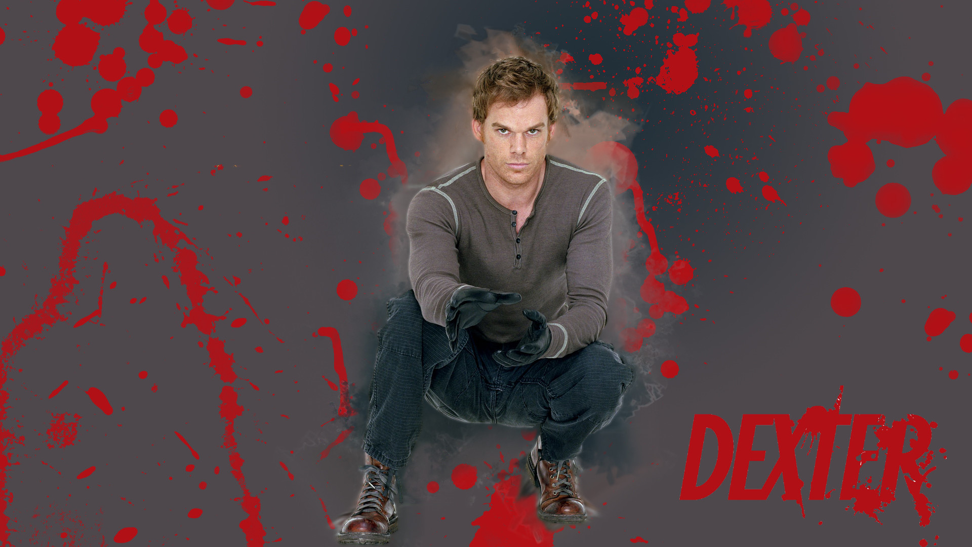 Dexter Morgan, Michael C. Hall, Dexter, Logo, Schizzi di sangue, sfondo desktop 1920x1080